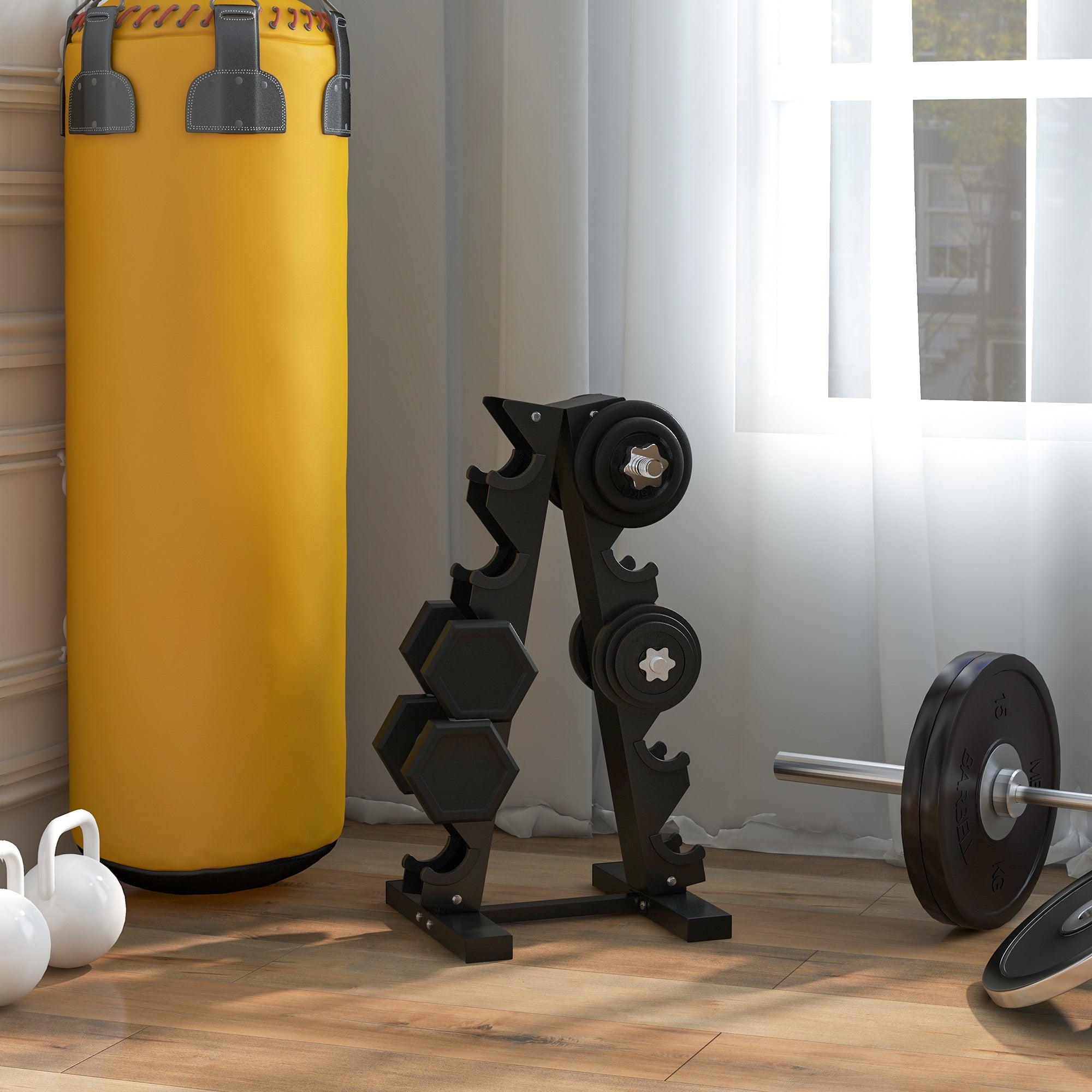 EASYCOMFORT 5-Tier Steel Dumbbell Rack with Plastic Inserts, 35x33x66 cm, Black