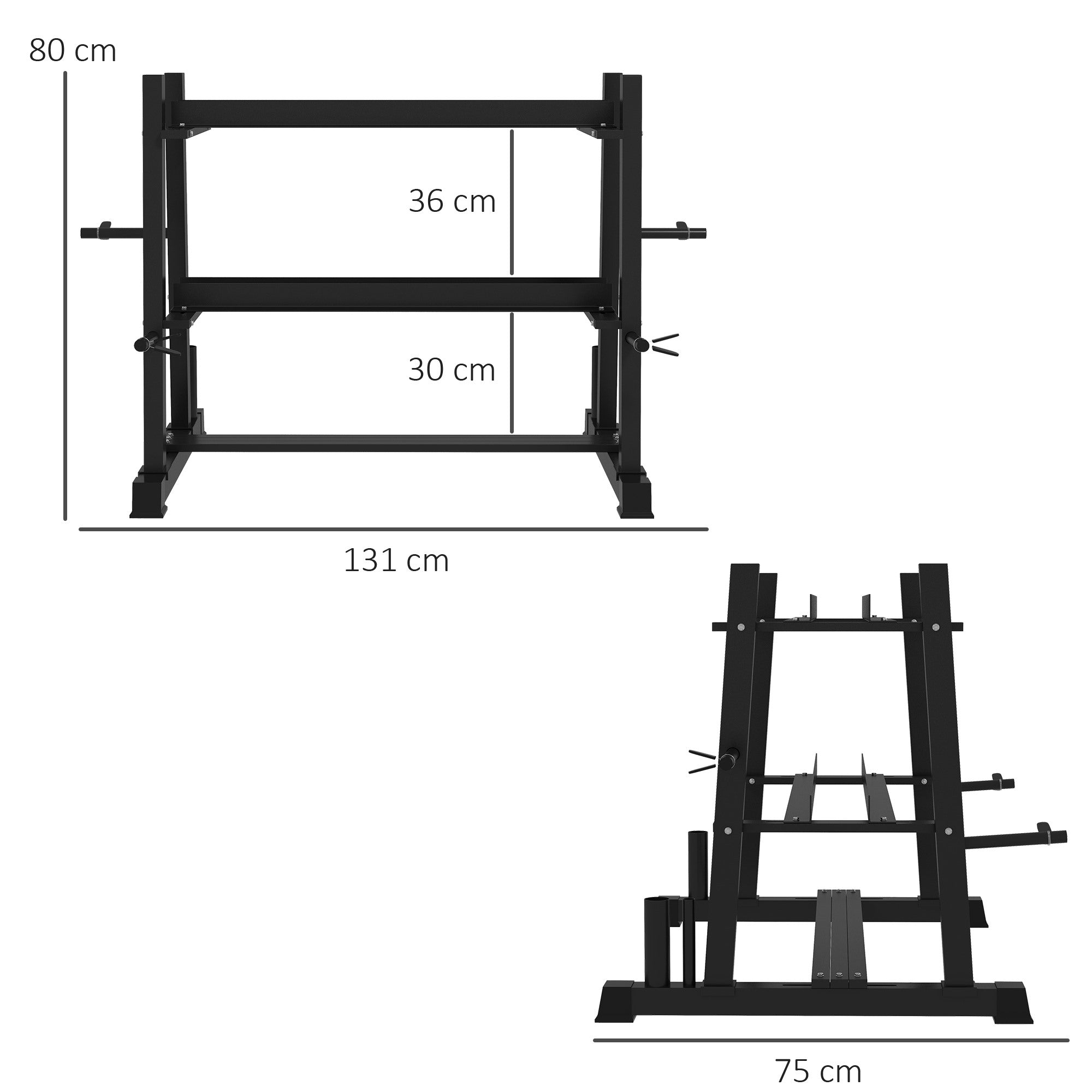 Easycomfort Rastrelliera per Manubri in Acciaio with 4 Aste Regolabili per Pesi e Kettlebell, 131x75x80 cm, black