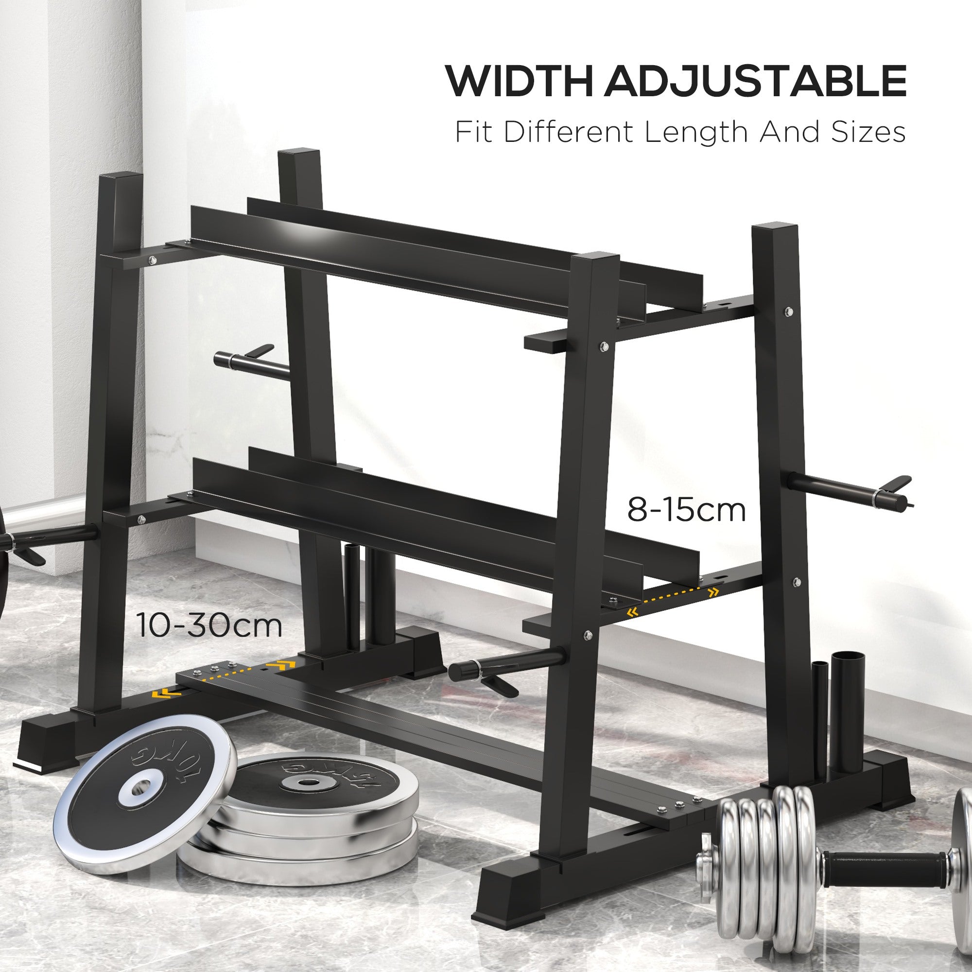 Easycomfort Rastrelliera per Manubri in Acciaio with 4 Aste Regolabili per Pesi e Kettlebell, 131x75x80 cm, black