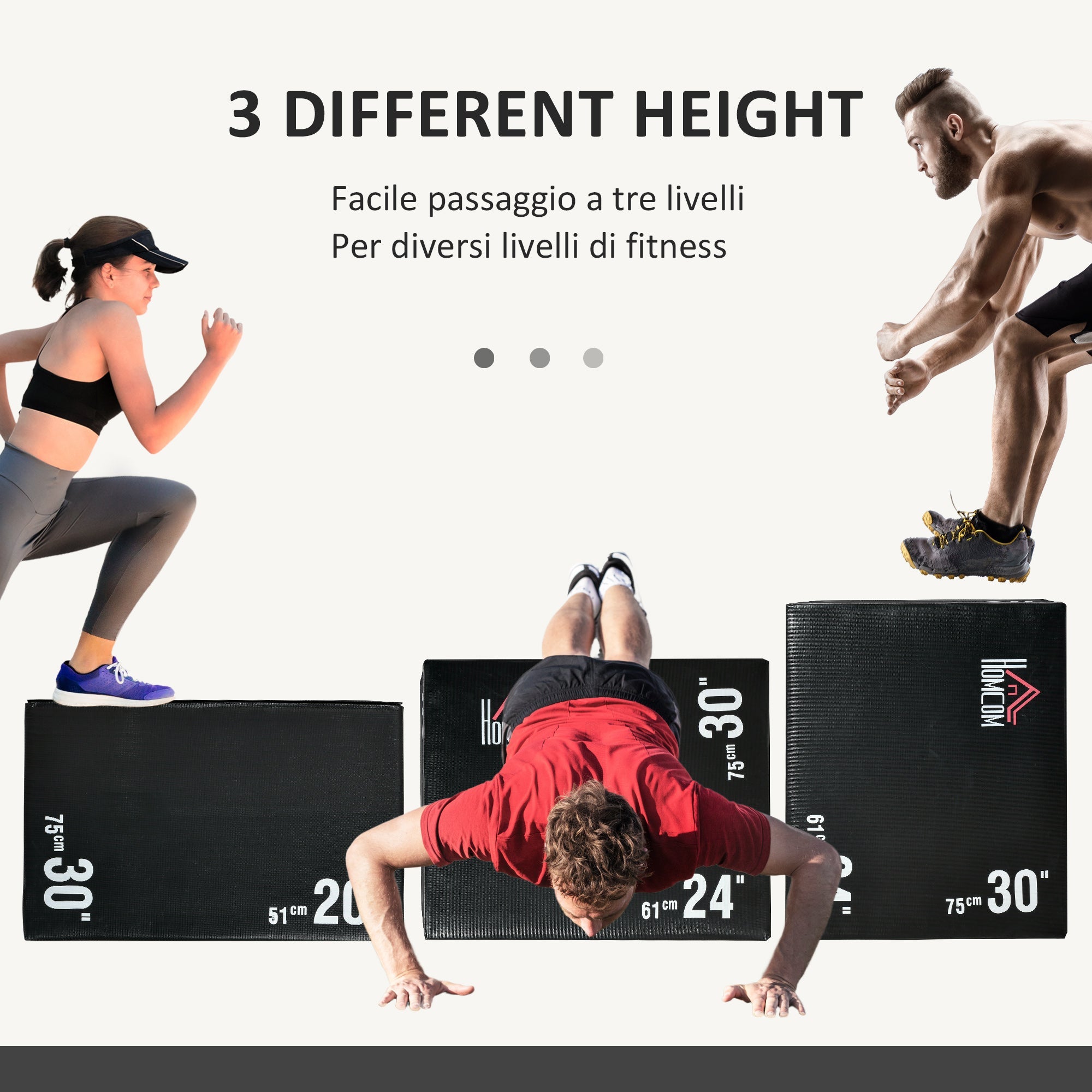 Easycomfort Plyo Box 3 in1 a 3 Altezze, Jumping Box Pliometrico Capacità 120kg, 75x51x61cm, black