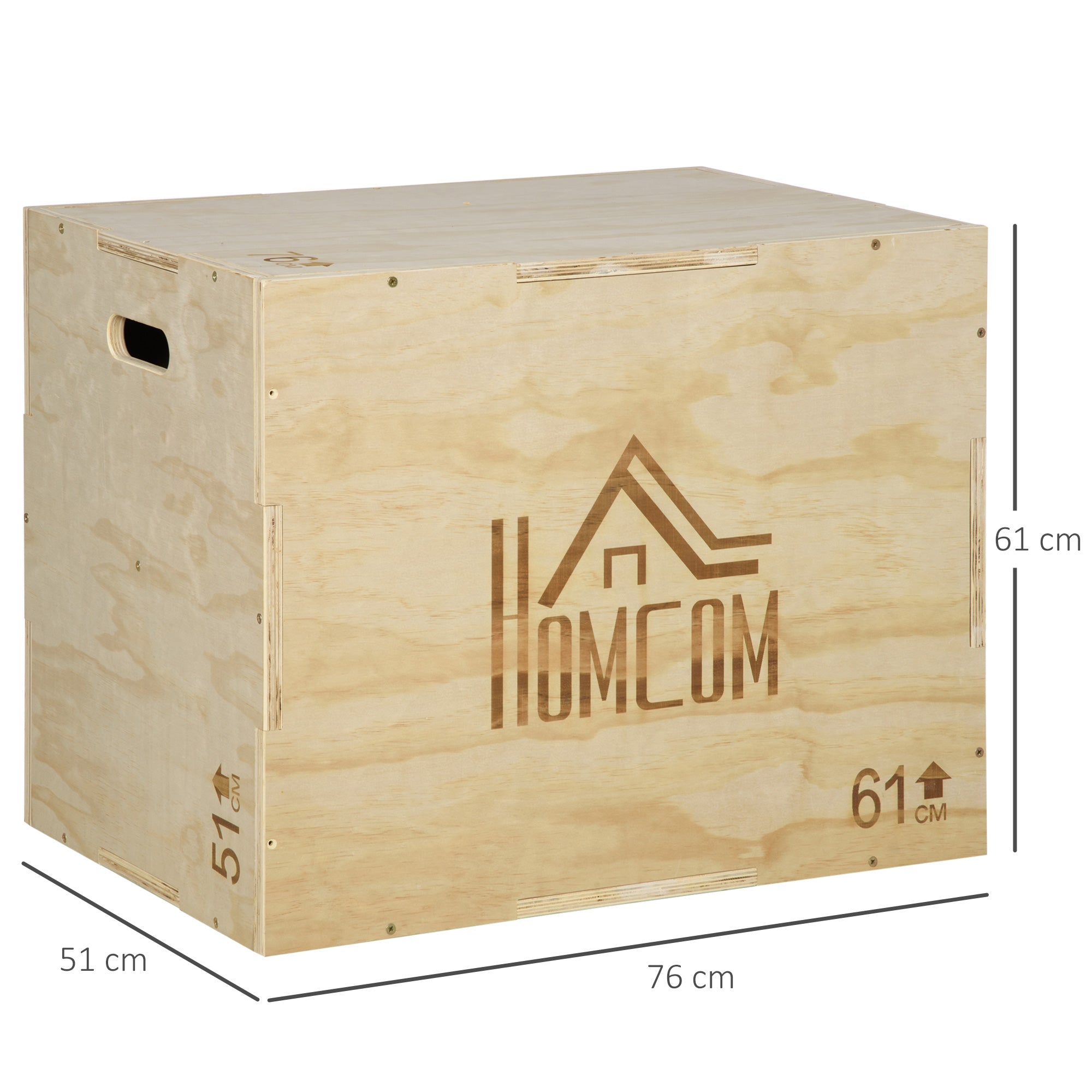 Easycomfort Plyo Box in Legno a 3 Altezze, Jumping Box Pliometrico Capacità 120kg, 61x51x76cm