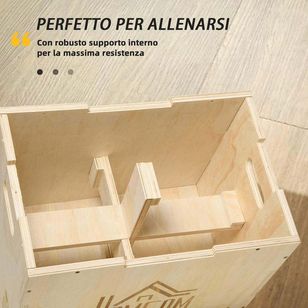 Easycomfort Plyo Box in Legno a 3 Altezze, Jumping Box Pliometrico Capacità 120kg, 61x51x76cm