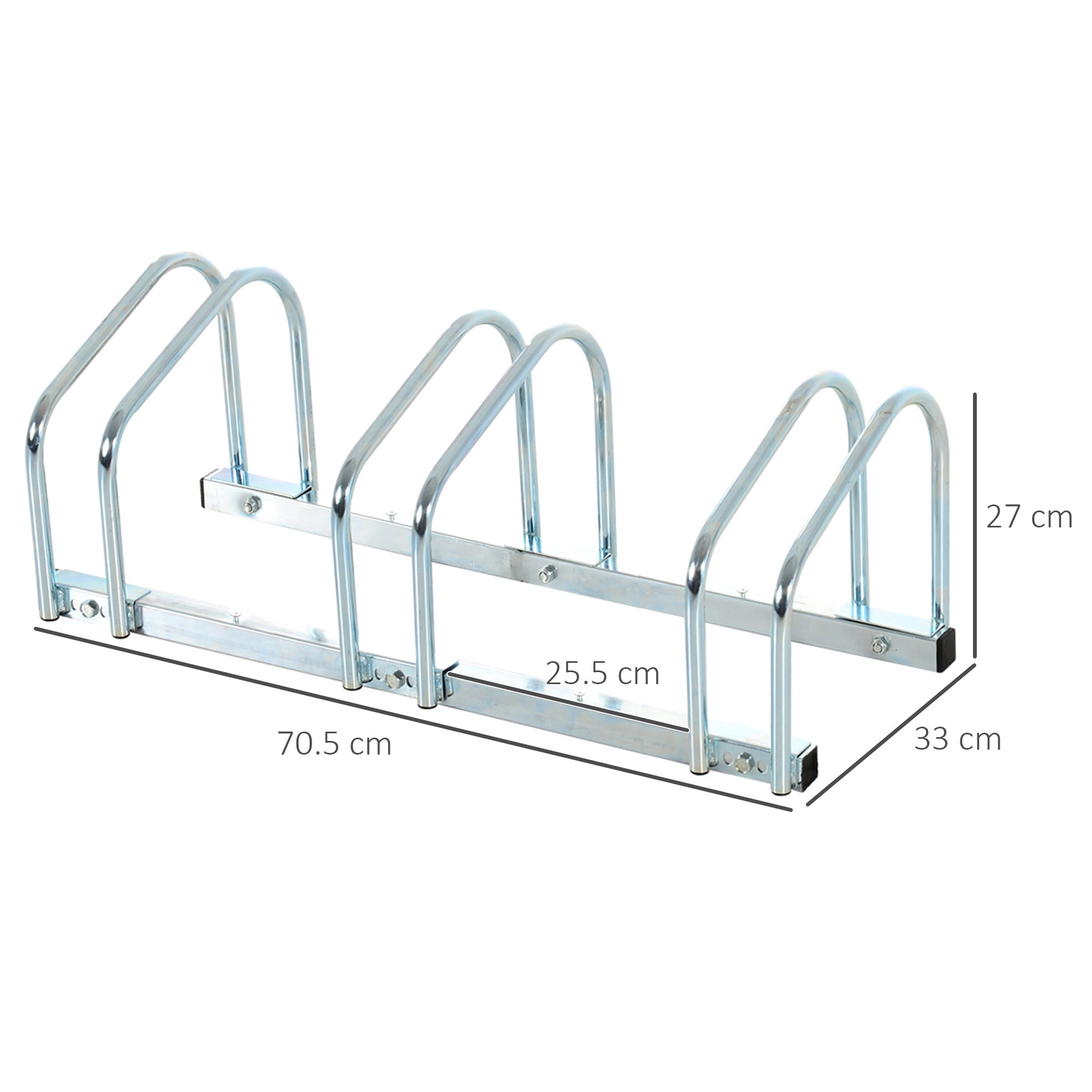 Easycomfort – Rastrelliera Portabiciclette Parcheggio per 3 Biciclette Tubi d'acciaio 70.5 × 33 × 27cm Argento