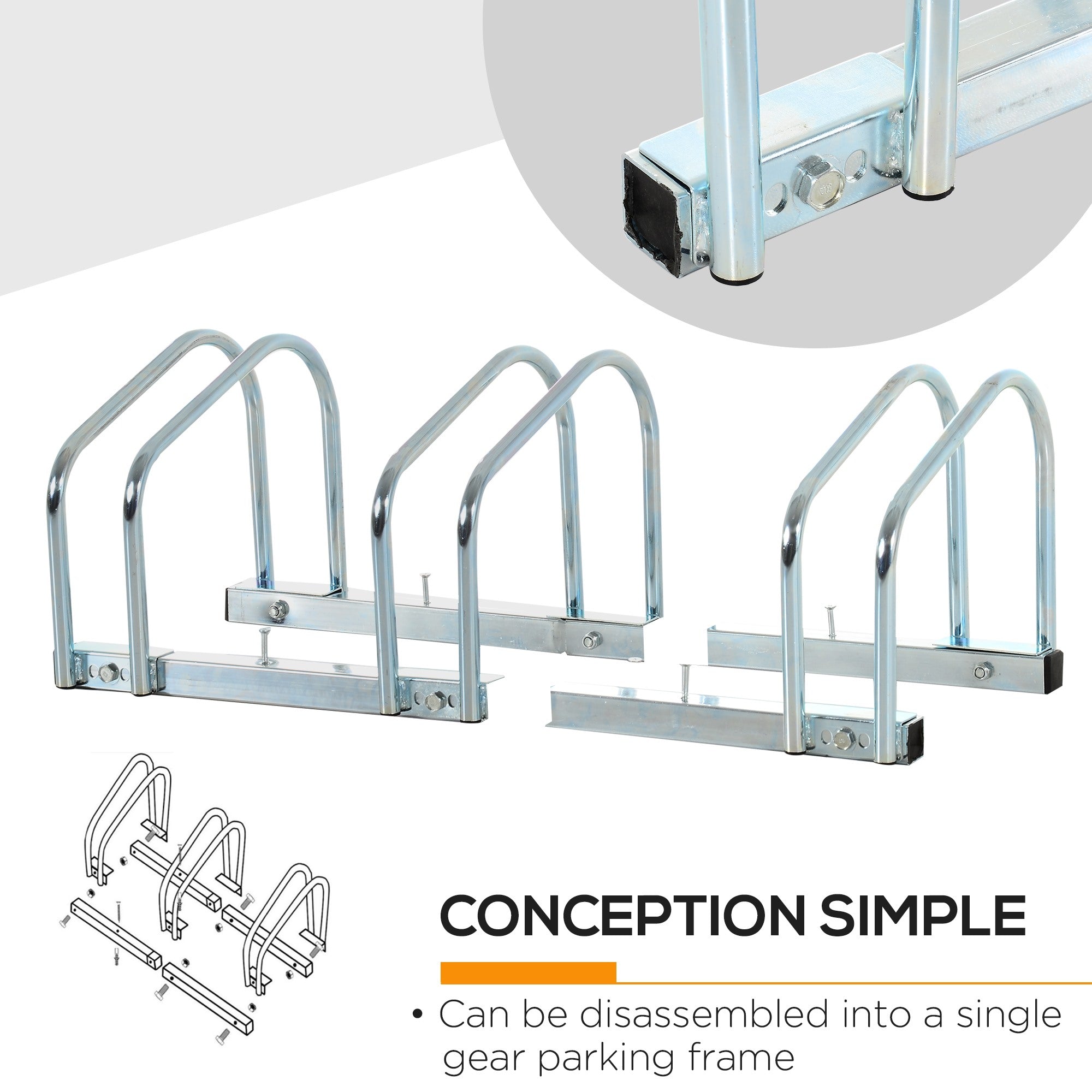 Easycomfort – Rastrelliera Portabiciclette Parcheggio per 3 Biciclette Tubi d'acciaio 70.5 × 33 × 27cm Argento