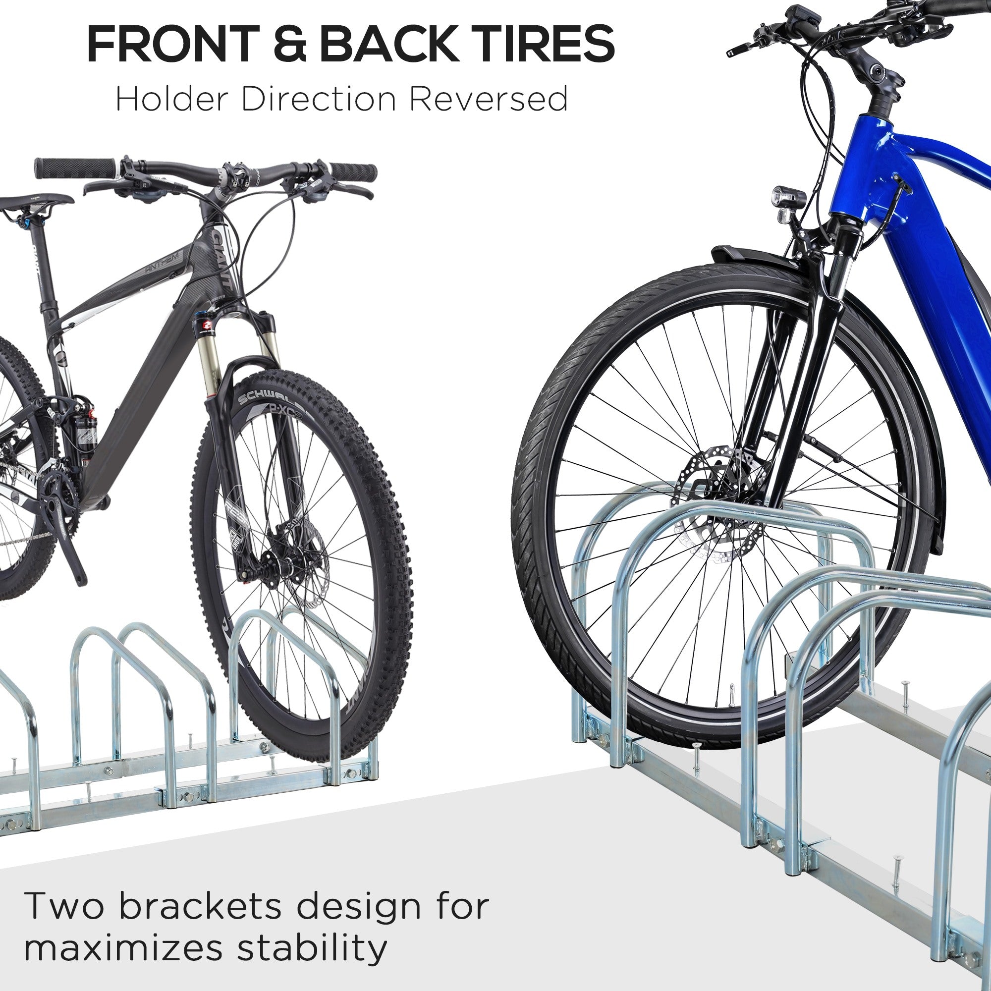 Easycomfort – Rastrelliera Portabiciclette Parcheggio per 3 Biciclette Tubi d'acciaio 70.5 × 33 × 27cm Argento