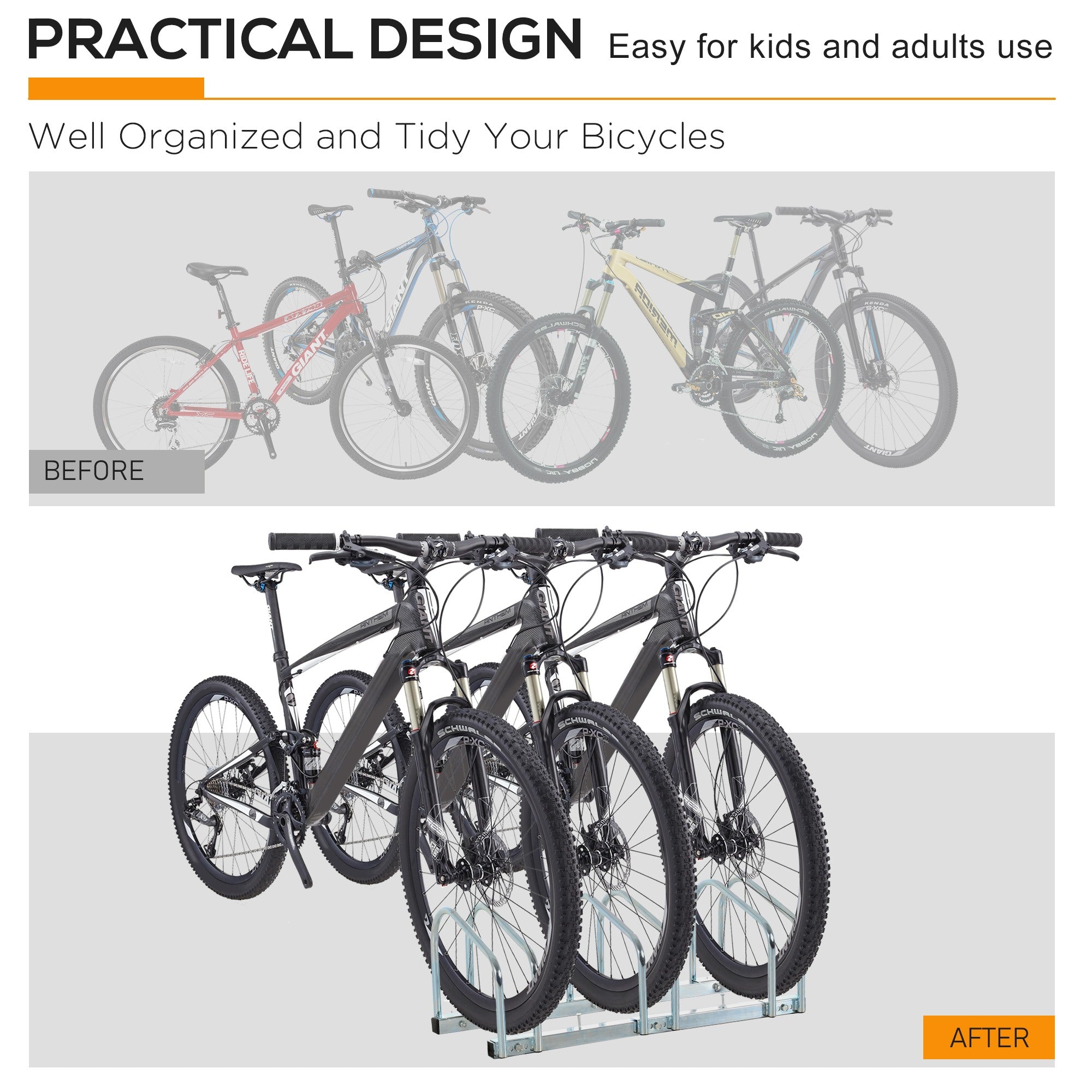 Easycomfort – Rastrelliera Portabiciclette Parcheggio per 3 Biciclette Tubi d'acciaio 70.5 × 33 × 27cm Argento