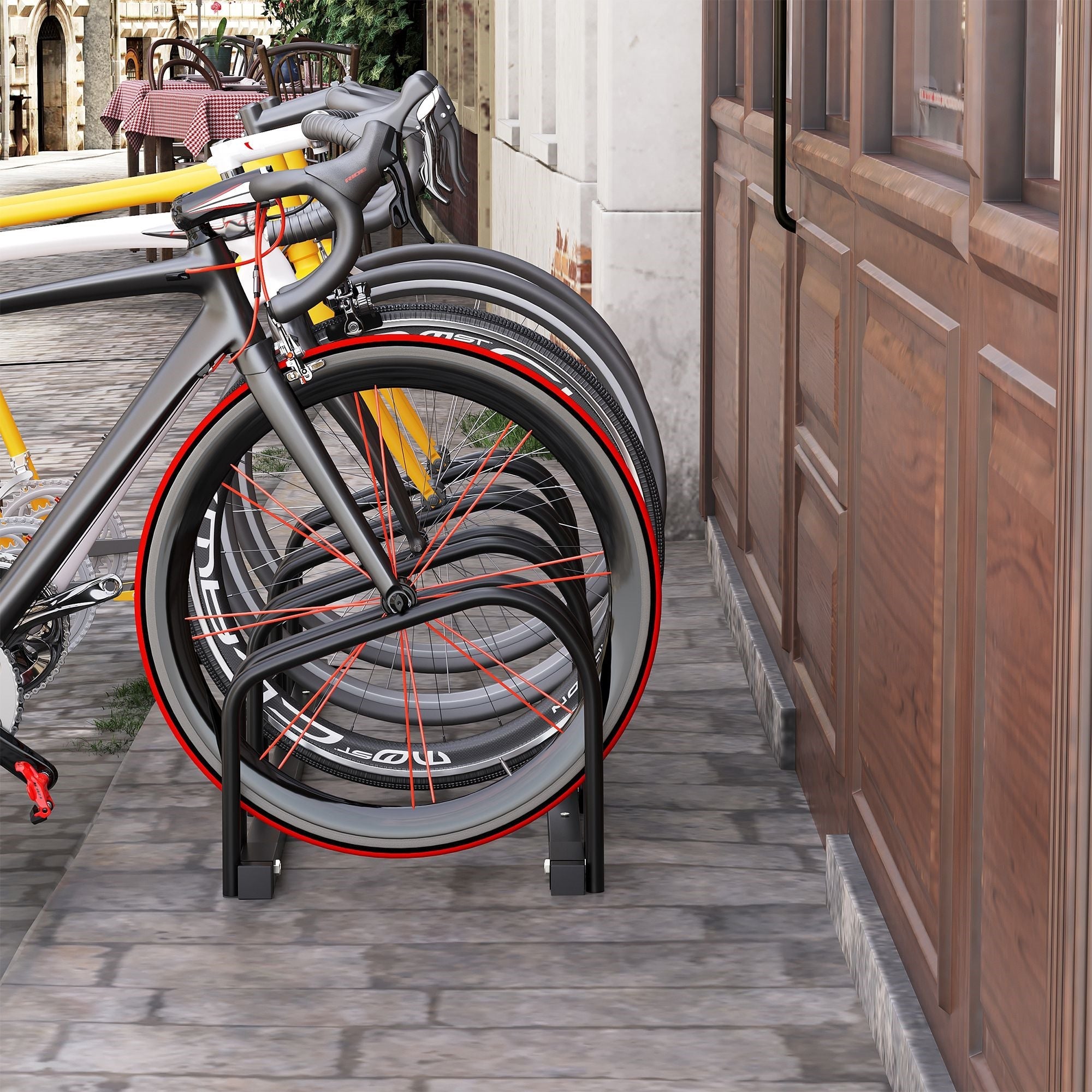 Easycomfort Rastrelliera Portabiciclette Parcheggio per 4 Biciclette in Acciaio, 110x33x27 cm, black