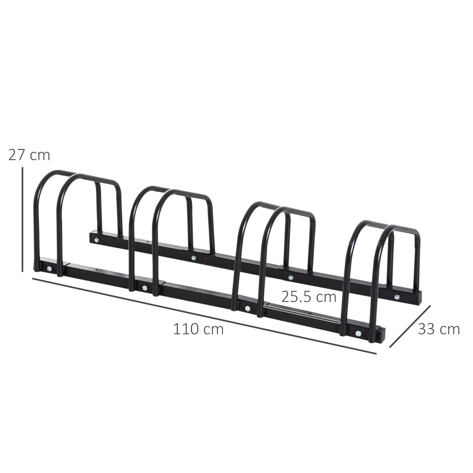Easycomfort Rastrelliera Portabiciclette Parcheggio per 4 Biciclette in Acciaio, 110x33x27 cm, black