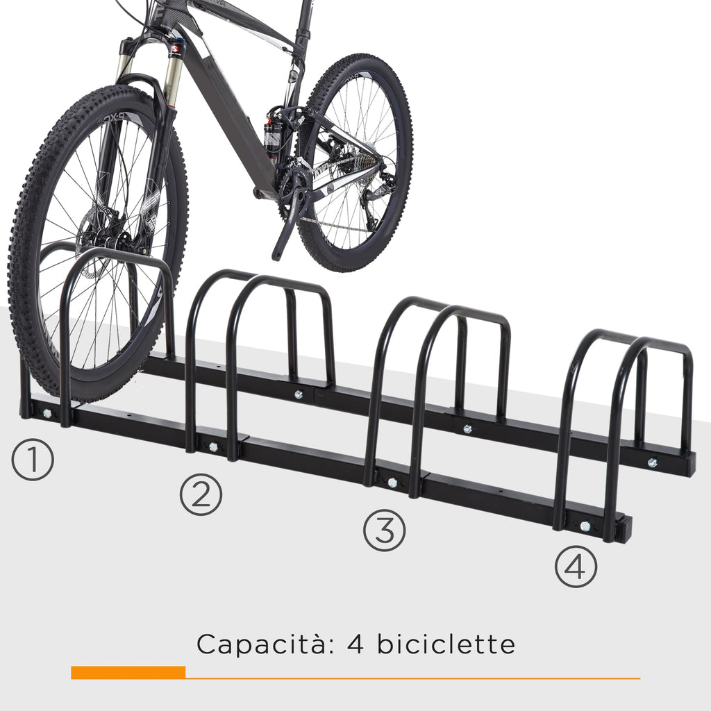 Easycomfort Rastrelliera Portabiciclette Parcheggio per 4 Biciclette in Acciaio, 110x33x27 cm, black
