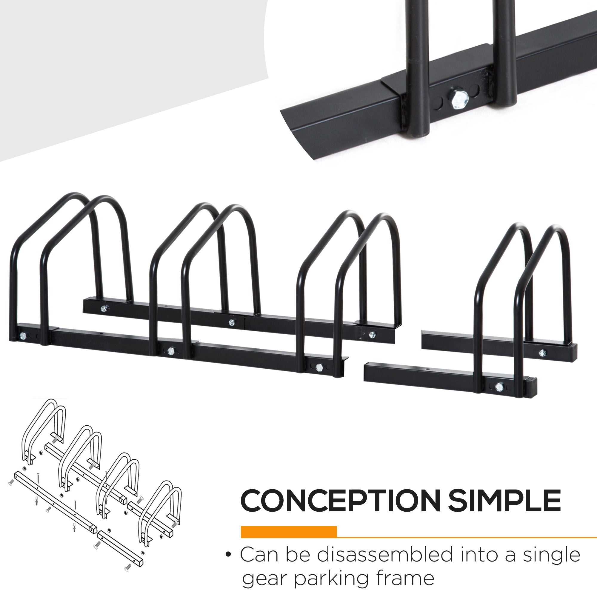 Easycomfort Rastrelliera Portabiciclette Parcheggio per 4 Biciclette in Acciaio, 110x33x27 cm, black