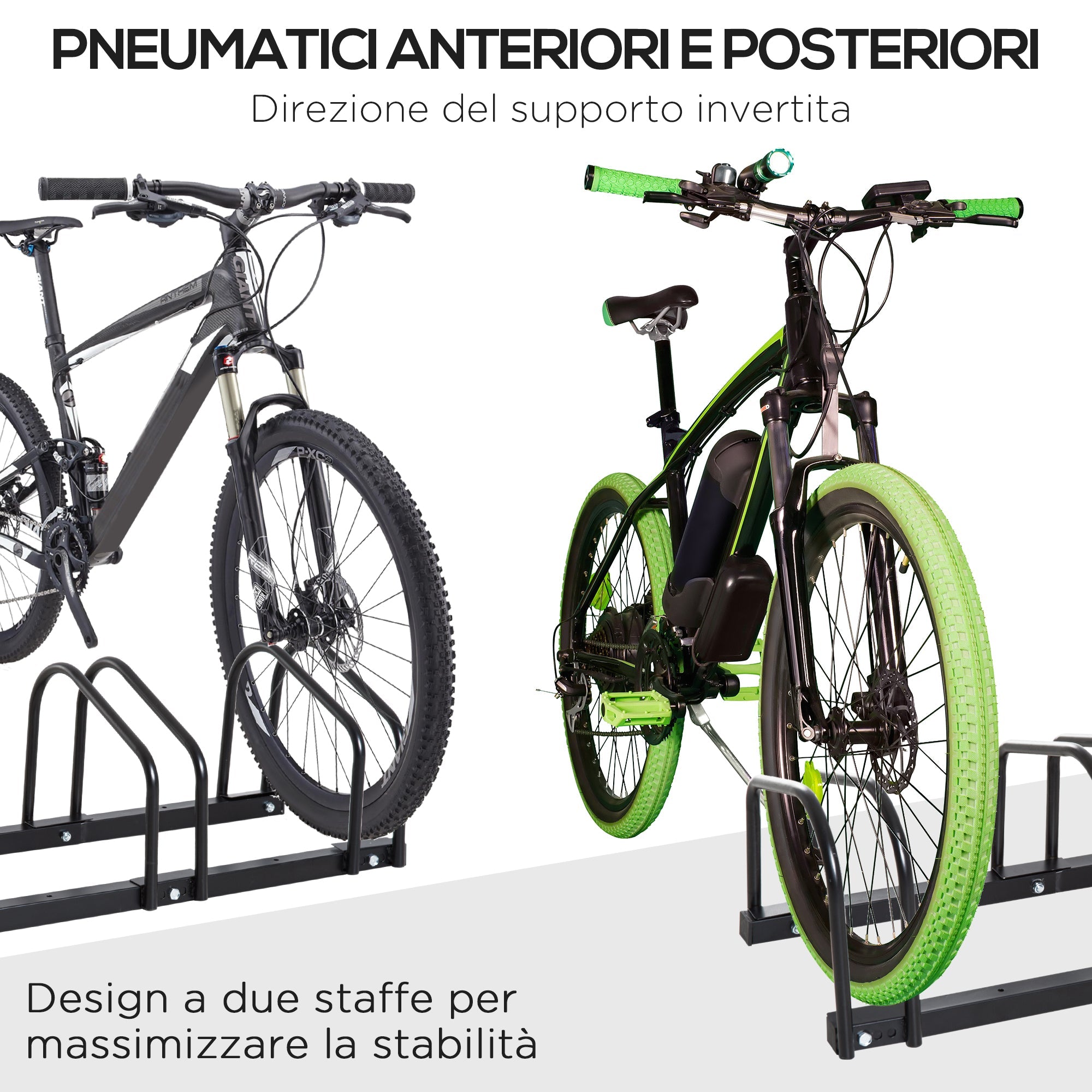 Easycomfort Rastrelliera Portabiciclette Parcheggio per 4 Biciclette in Acciaio, 110x33x27 cm, black