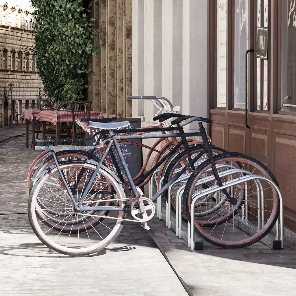 Easycomfort Rastrelliera Portabiciclette Parcheggio per 5 Biciclette in Acciaio, 145×33×27 cm, Argento