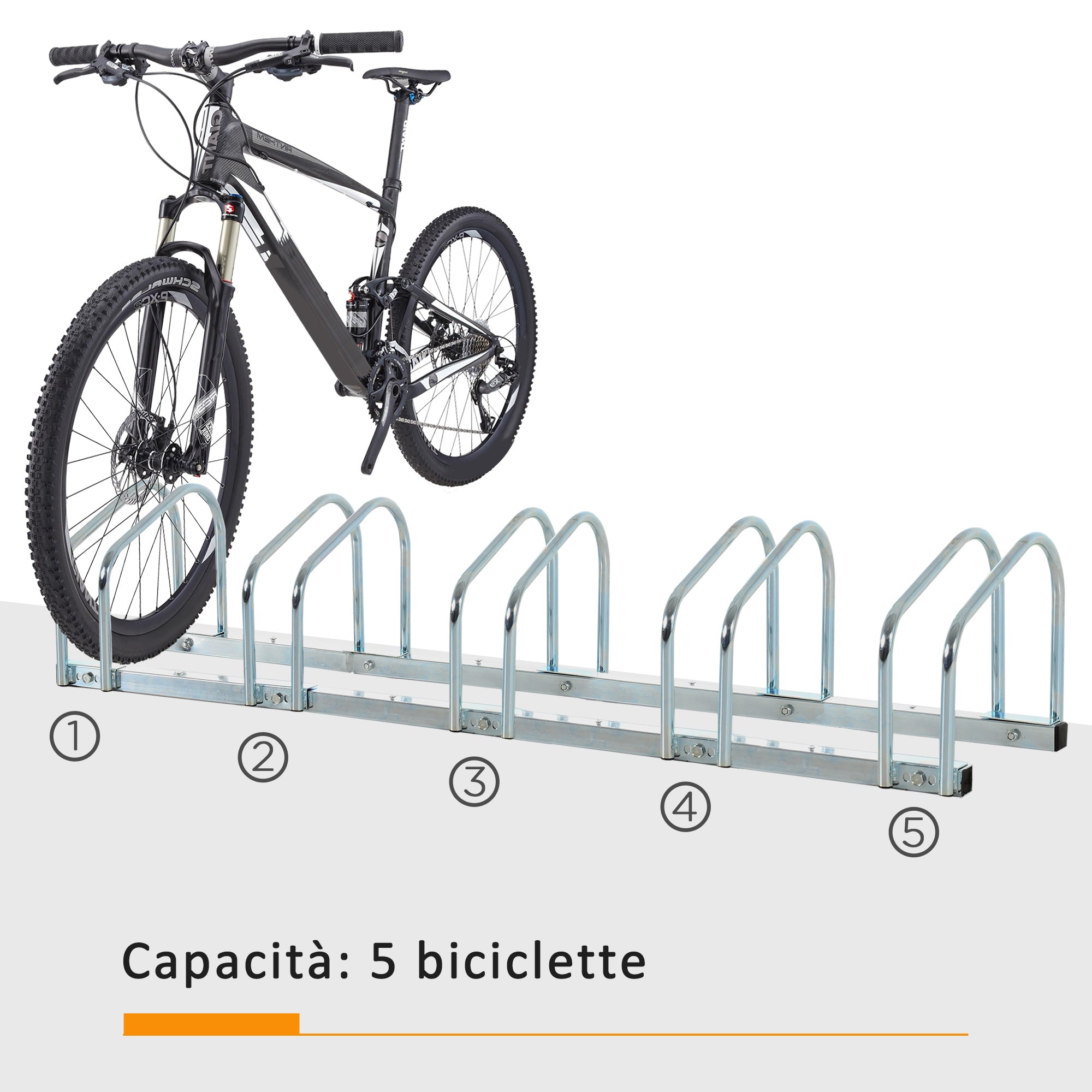 Easycomfort Rastrelliera Portabiciclette Parcheggio per 5 Biciclette in Acciaio, 145×33×27 cm, Argento