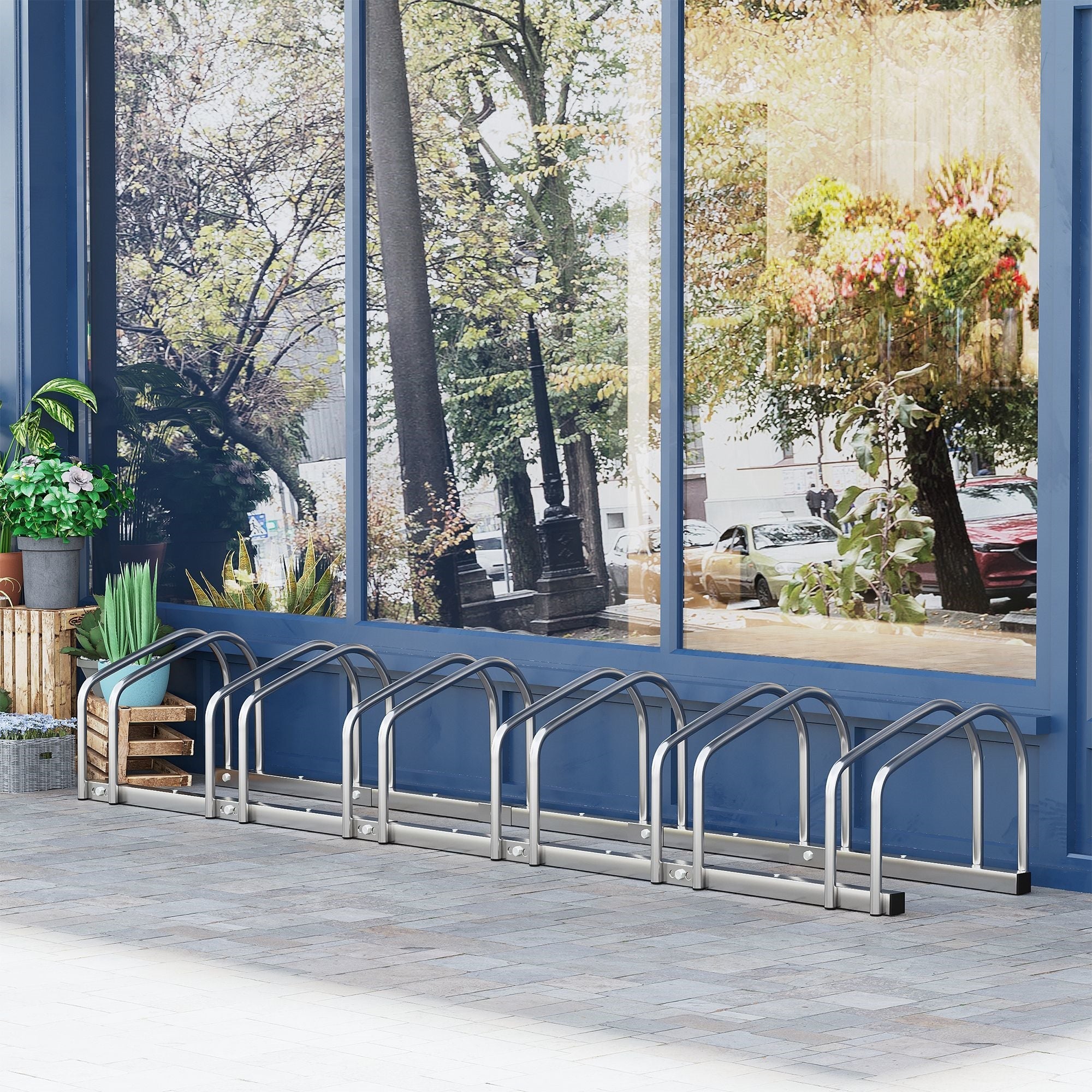 EASYCOMFORT Bicycle Parking Rack for 6 Steel Bicycles, 179x33x27 cm, Silver