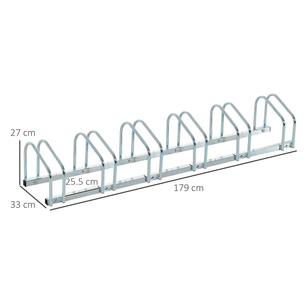 EASYCOMFORT Bicycle Parking Rack for 6 Steel Bicycles, 179x33x27 cm, Silver