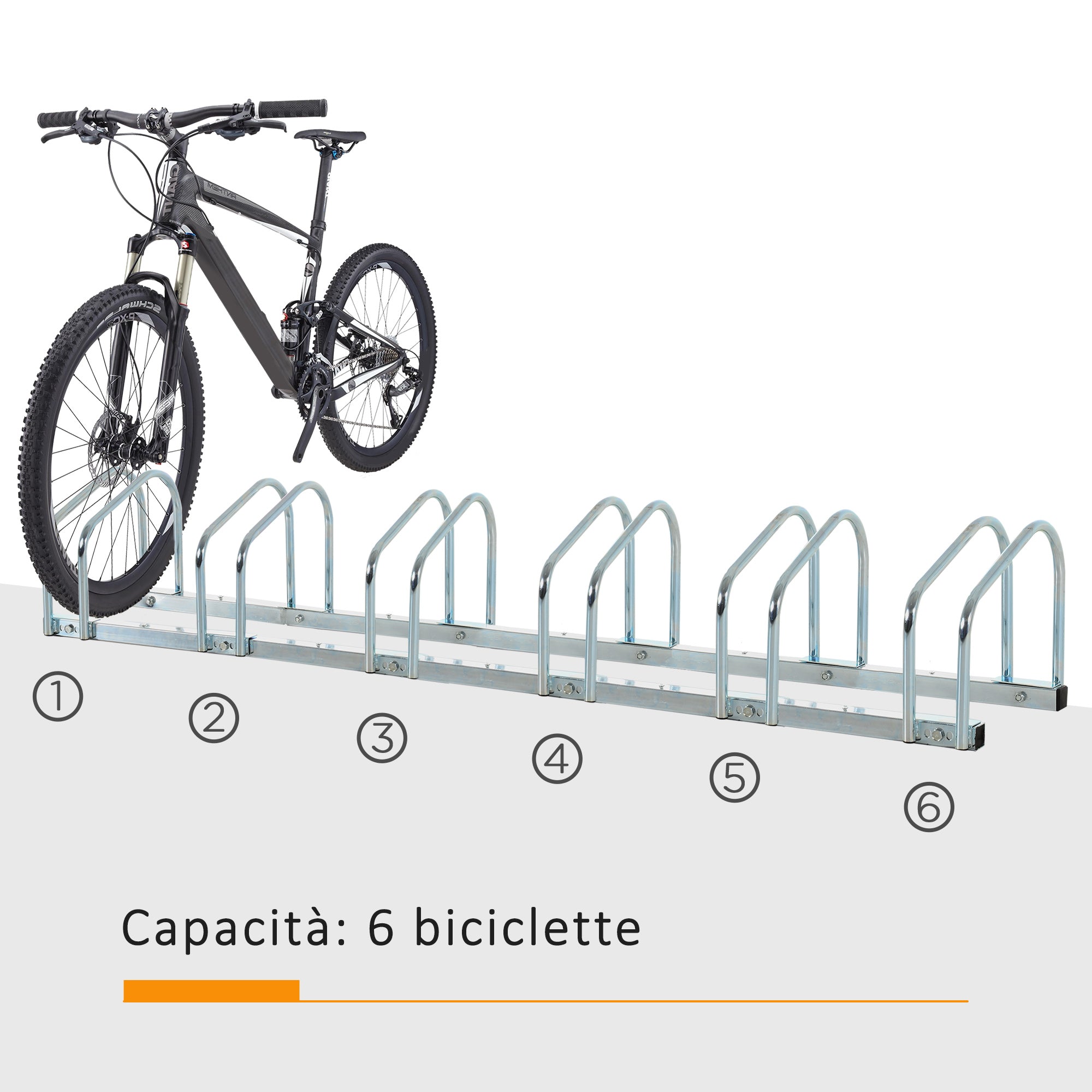 EASYCOMFORT Bicycle Parking Rack for 6 Steel Bicycles, 179x33x27 cm, Silver