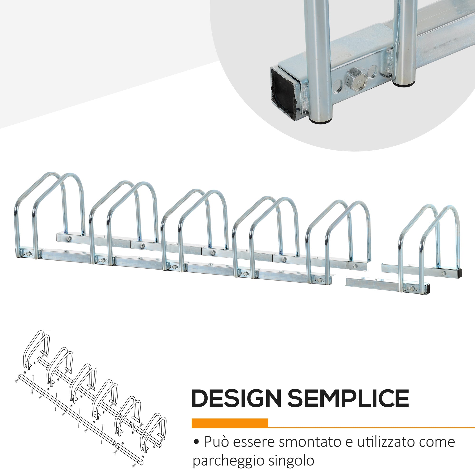 EASYCOMFORT Bicycle Parking Rack for 6 Steel Bicycles, 179x33x27 cm, Silver