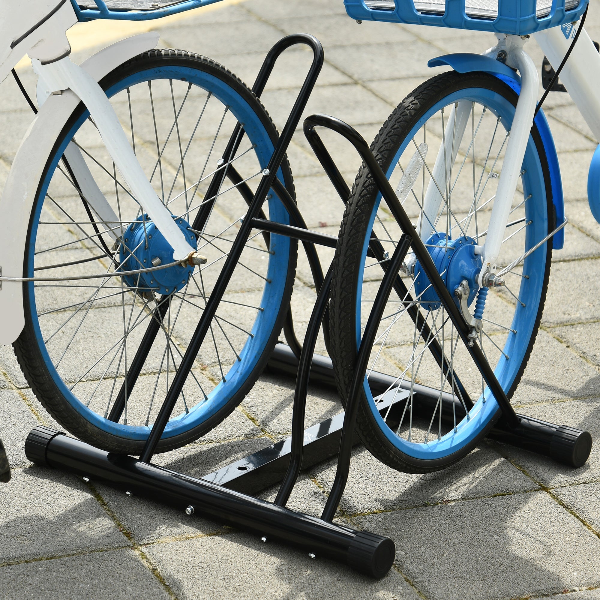 Easycomfort Rastrelliera da Terra per 2 Biciclette with Pneumatici fino 6.5 cm, Telaio Orientabile in Acciaio black, 60x54x57cm