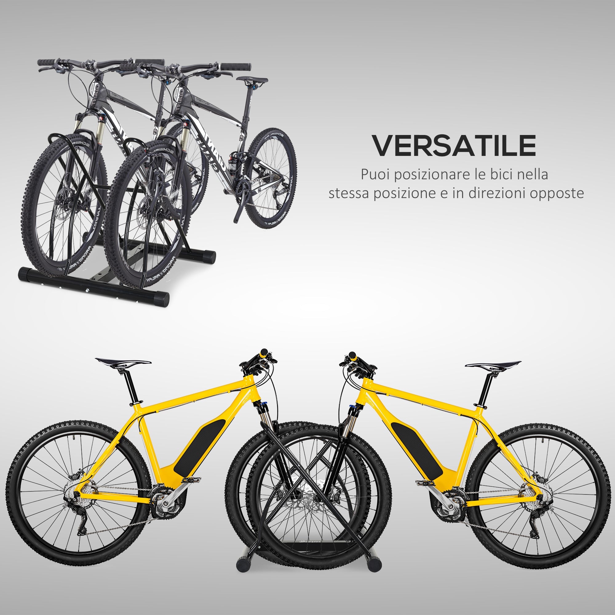 Easycomfort Rastrelliera da Terra per 2 Biciclette with Pneumatici fino 6.5 cm, Telaio Orientabile in Acciaio black, 60x54x57cm