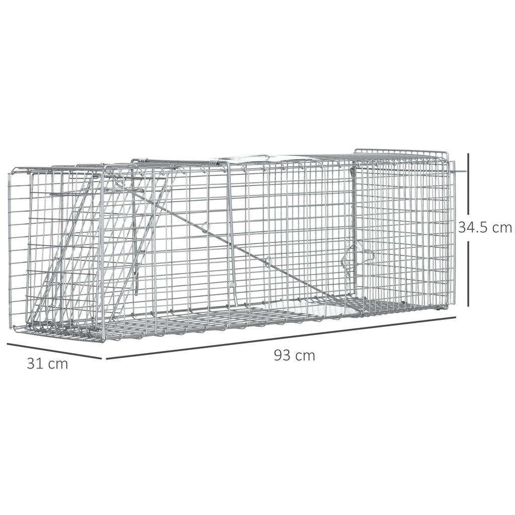 Easycomfort Gabbia Trappola per Ratti, Topi e Nutrie Pieghevole in Acciaio, 93x31x34.5cm, Argento