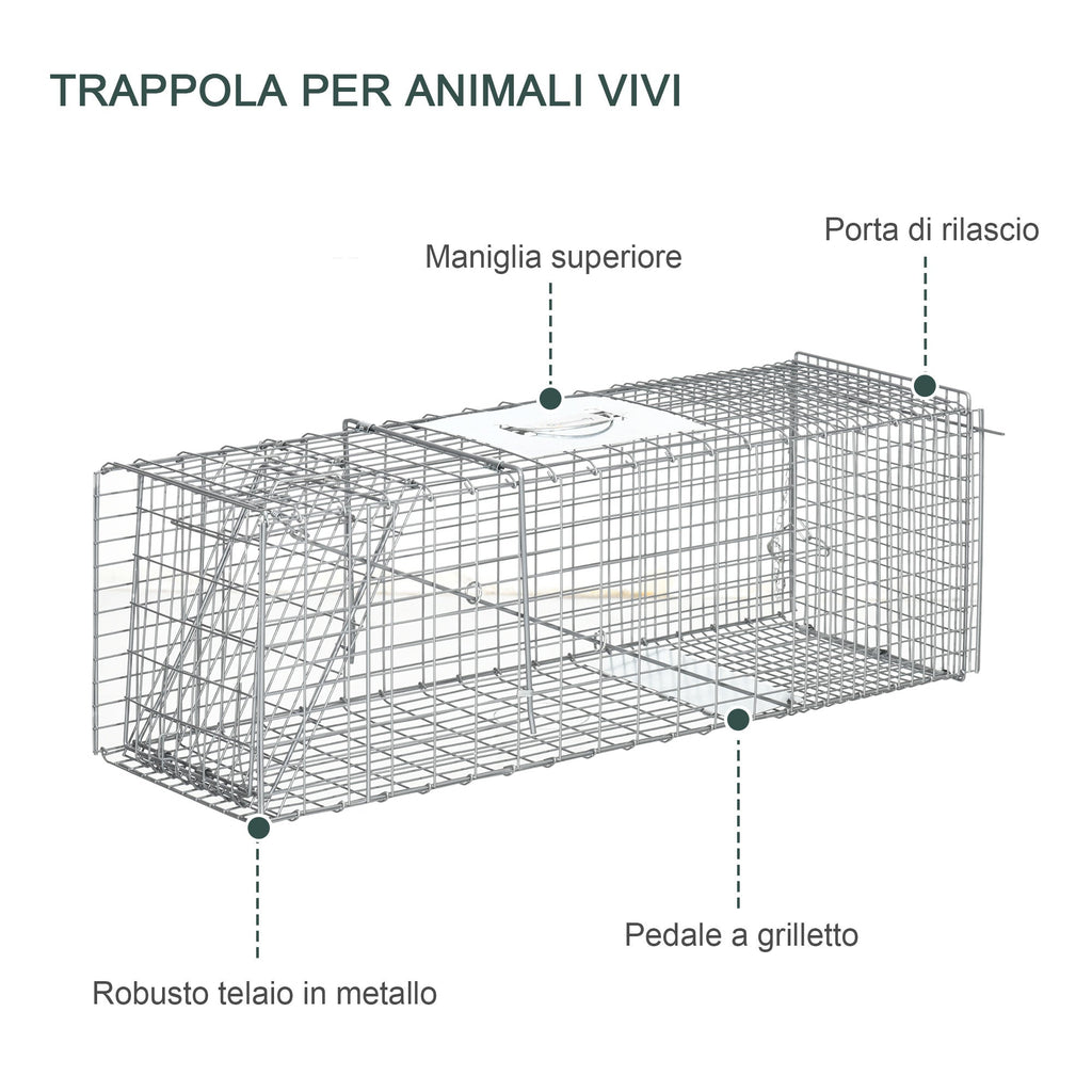 Easycomfort Gabbia Trappola per Ratti, Topi e Nutrie Pieghevole in Acciaio, 93x31x34.5cm, Argento
