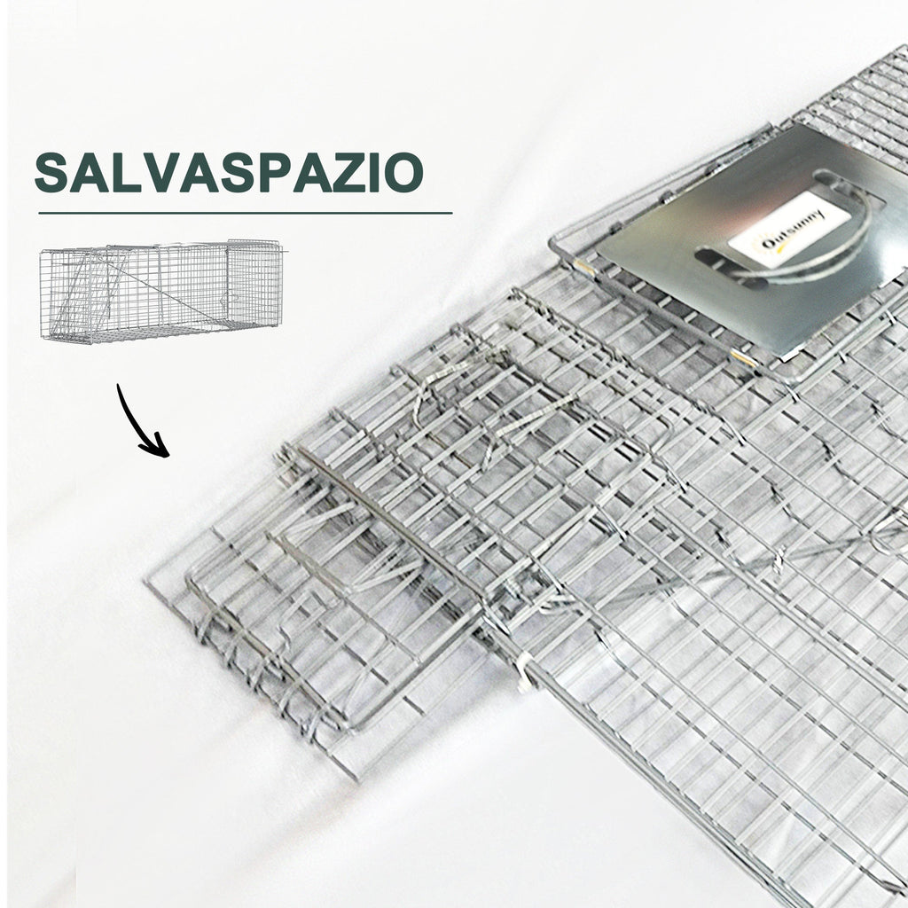 Easycomfort Gabbia Trappola per Ratti, Topi e Nutrie Pieghevole in Acciaio, 93x31x34.5cm, Argento