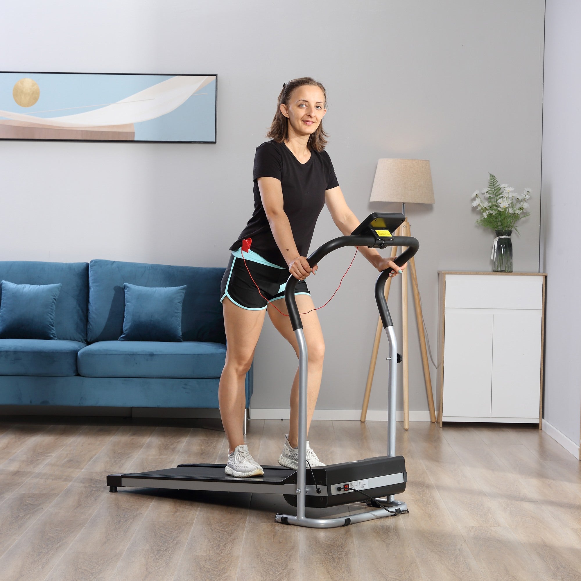 EASYCOMFORT Electric and Foldable Treadmill with LCD Screen and 2 Wheels for Training at Home or in the Office, 500W Motor, Speed 10km/h