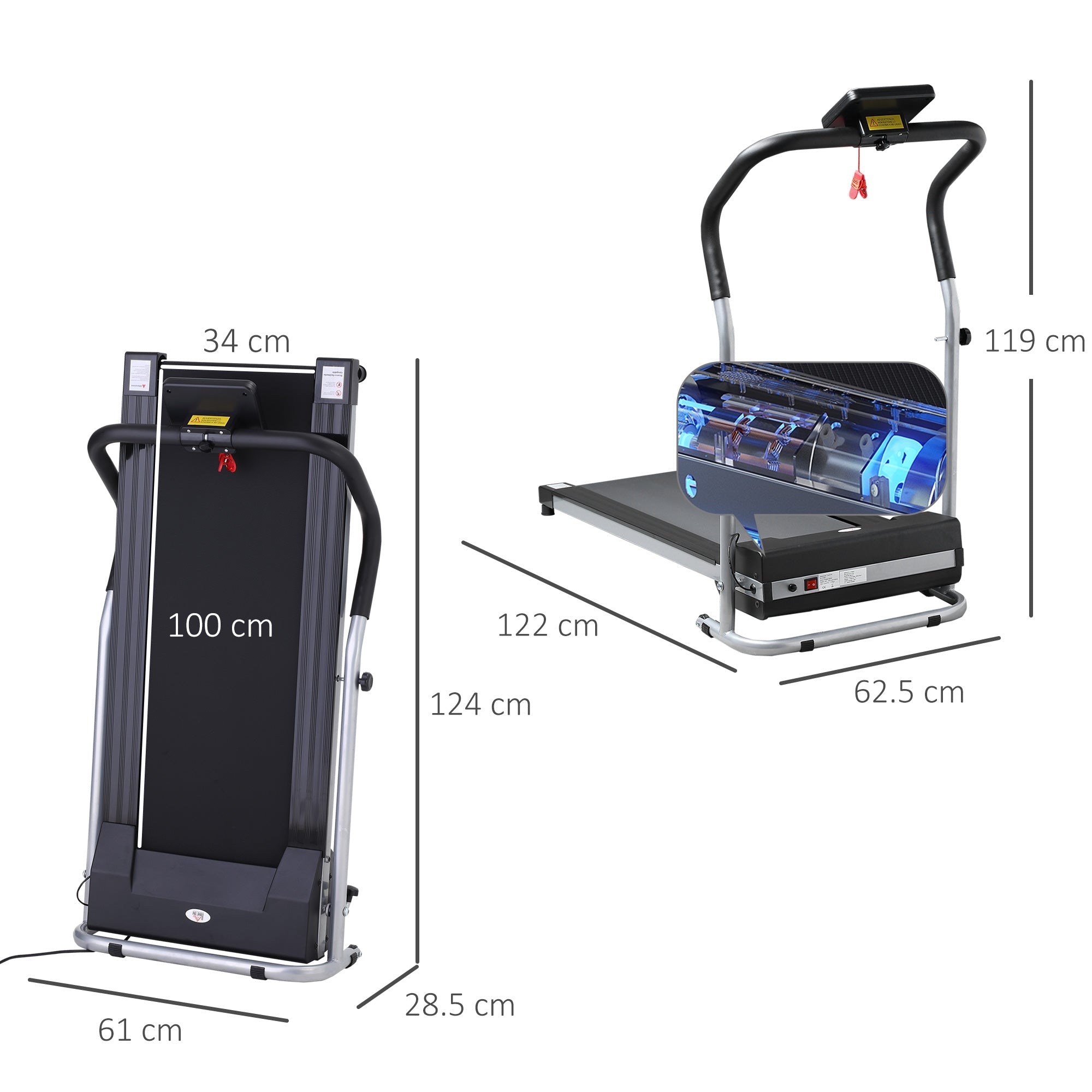EASYCOMFORT Electric and Foldable Treadmill with LCD Screen and 2 Wheels for Training at Home or in the Office, 500W Motor, Speed 10km/h