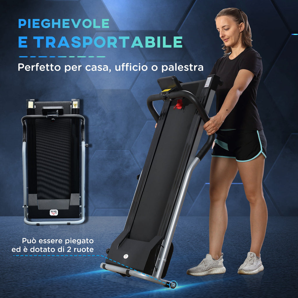 EASYCOMFORT Electric and Foldable Treadmill with LCD Screen and 2 Wheels for Training at Home or in the Office, 500W Motor, Speed 10km/h