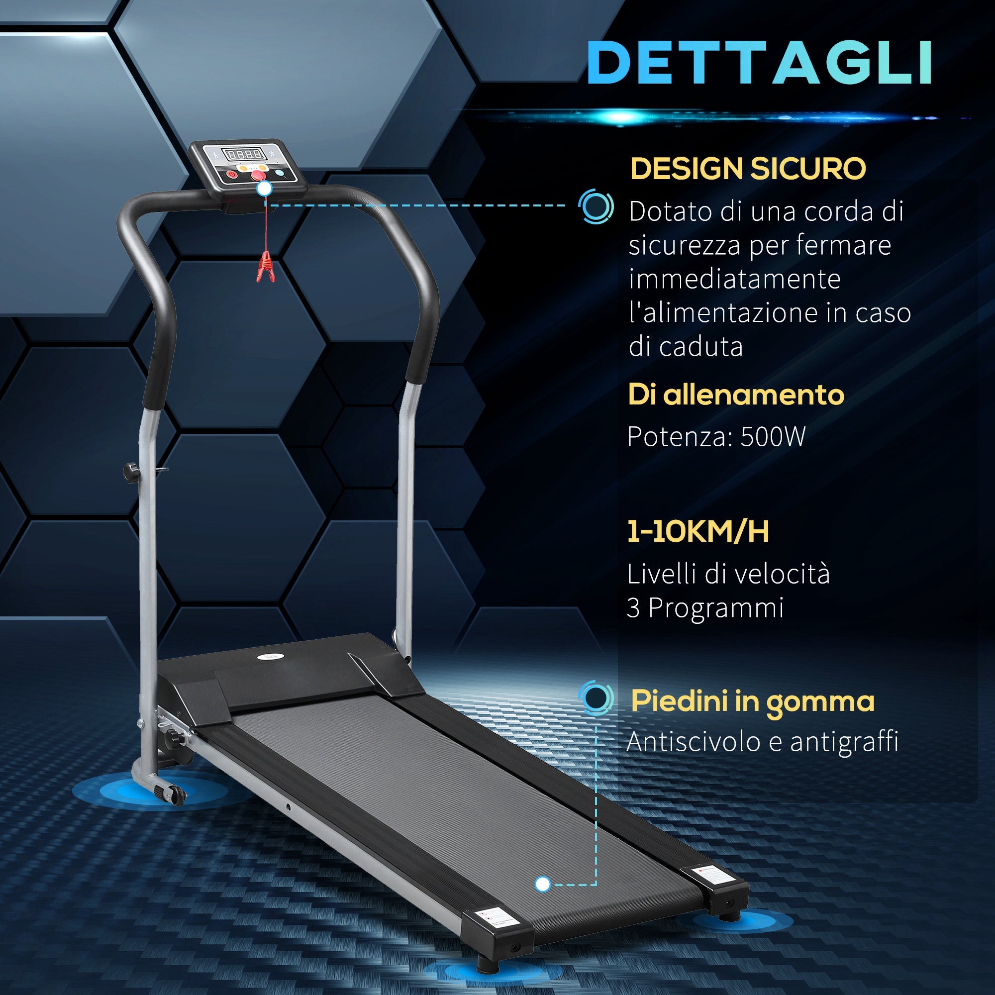 EASYCOMFORT Electric and Foldable Treadmill with LCD Screen and 2 Wheels for Training at Home or in the Office, 500W Motor, Speed 10km/h