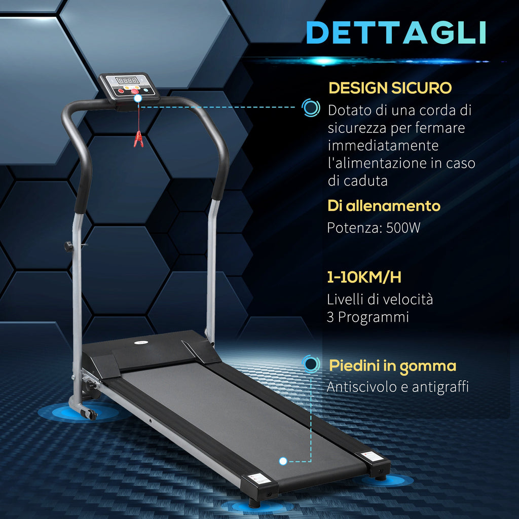 EASYCOMFORT Electric and Foldable Treadmill with LCD Screen and 2 Wheels for Training at Home or in the Office, 500W Motor, Speed 10km/h