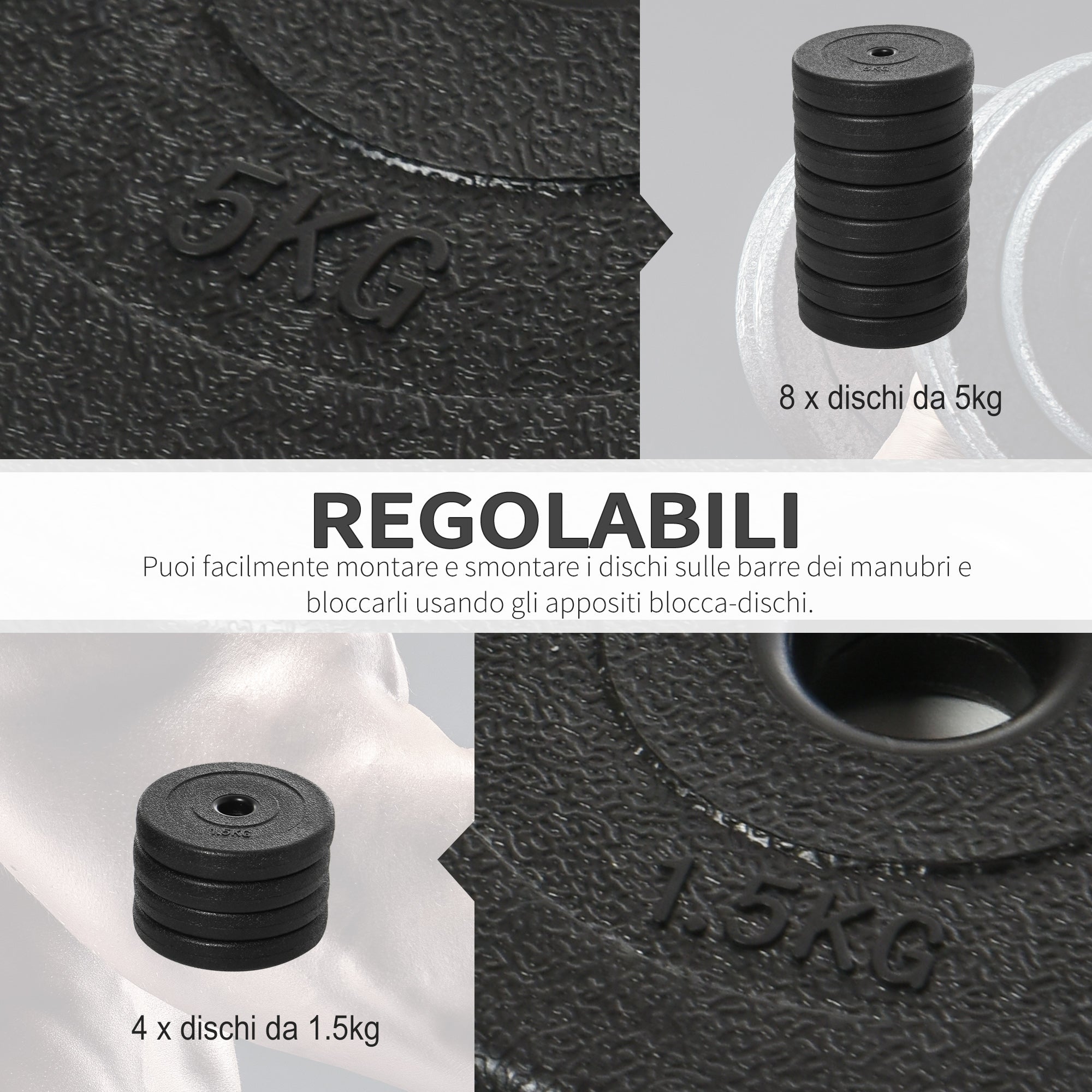 Easycomfort Set Manubri Palestra 50kg (8x5kg, 4x1.5kg), Pesi Palestra with 12 Dischi da 1.5kg, 5kg, ?25mm, per Allenamento a Casa