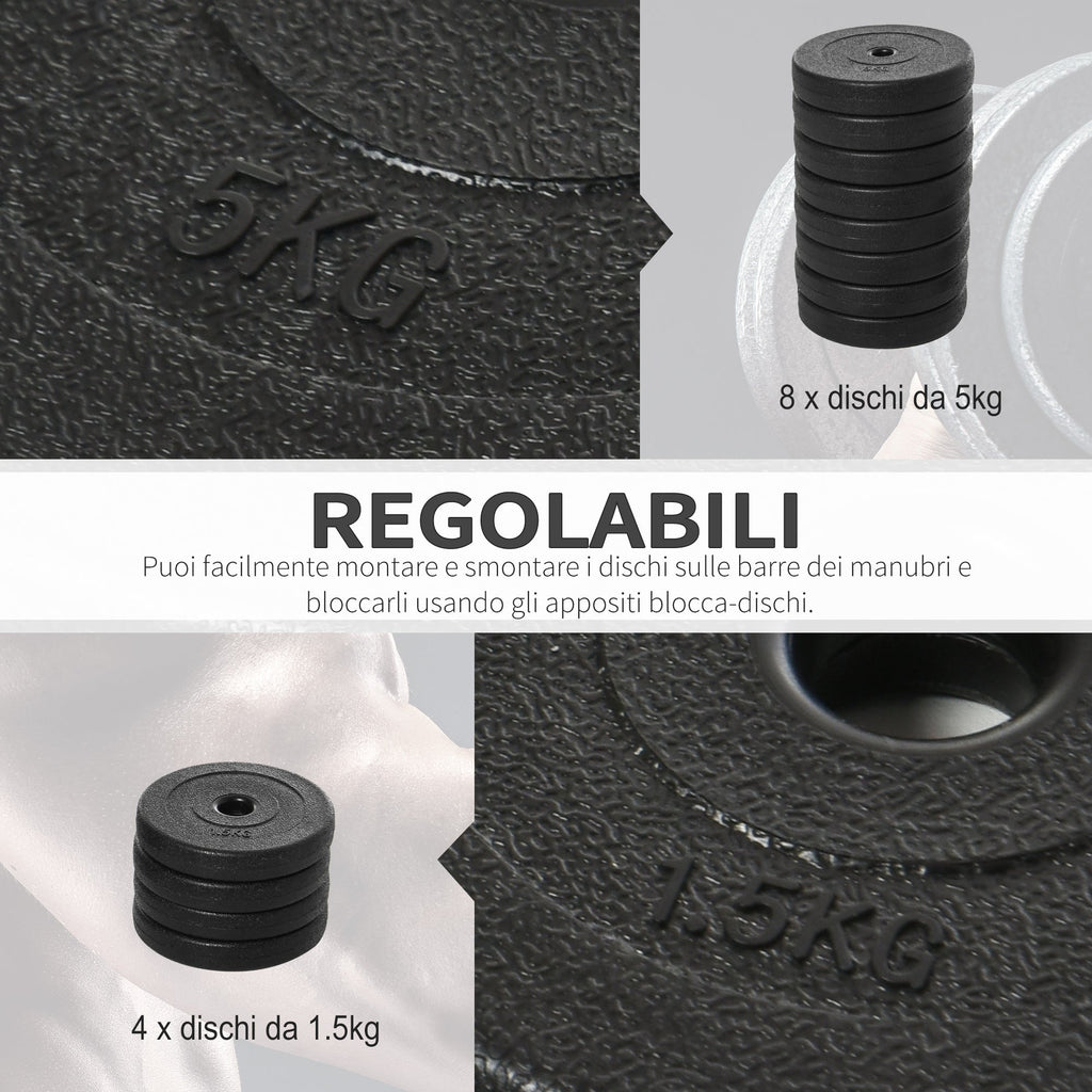 Easycomfort Set Manubri Palestra 50kg (8x5kg, 4x1.5kg), Pesi Palestra with 12 Dischi da 1.5kg, 5kg, ?25mm, per Allenamento a Casa