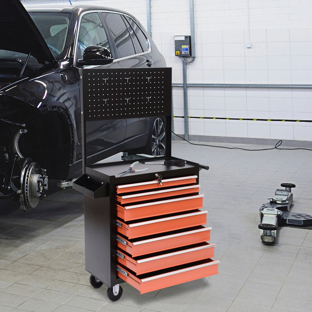 EASYCOMFORT Tool Trolley Tools Equipment with Chest of Drawers 61.5 x 33 x 76cm Black and Orange