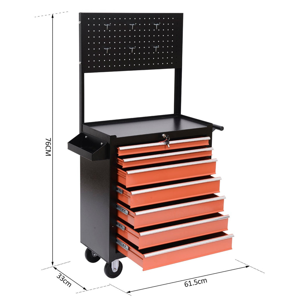 EASYCOMFORT Tool Trolley Tools Equipment with Chest of Drawers 61.5 x 33 x 76cm Black and Orange