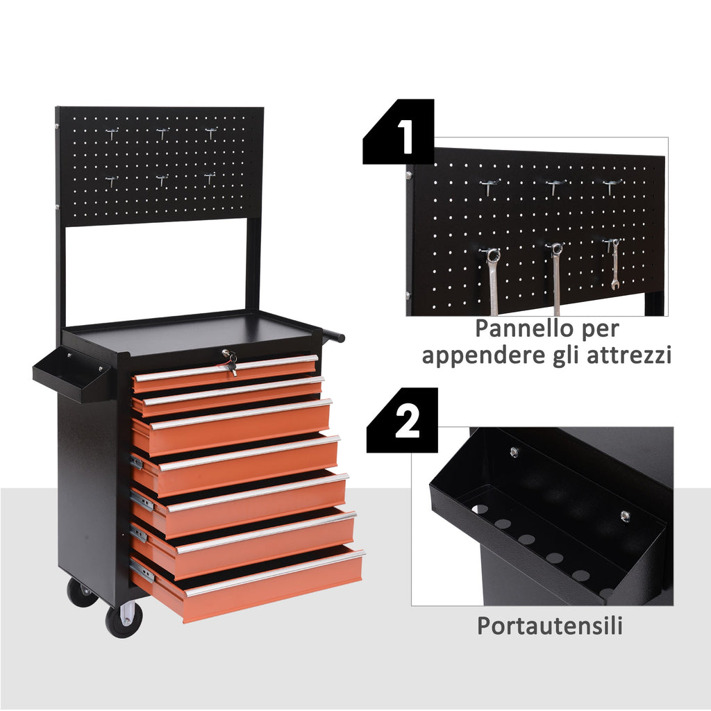 EASYCOMFORT Tool Trolley Tools Equipment with Chest of Drawers 61.5 x 33 x 76cm Black and Orange
