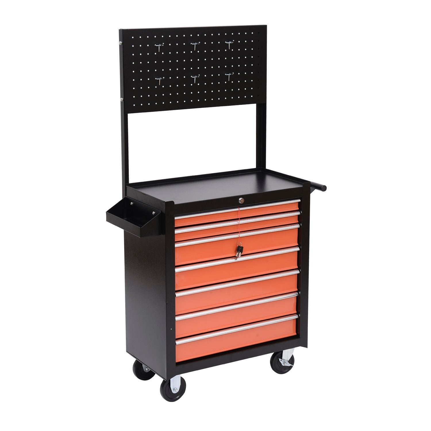 EASYCOMFORT Tool Trolley Tools Equipment with Chest of Drawers 61.5 x 33 x 76cm Black and Orange