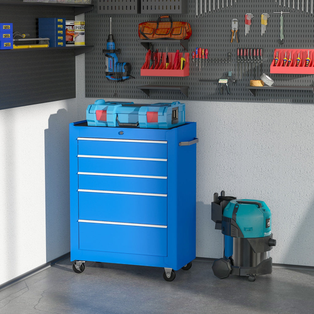 EASYCOMFORT Workshop Tool Trolley with Chest of Drawers Light Blue 61.5 x 33 x 85cm