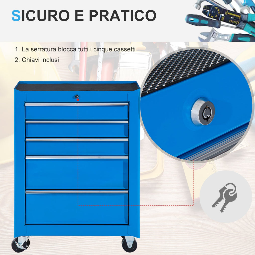 EASYCOMFORT Workshop Tool Trolley with Chest of Drawers Light Blue 61.5 x 33 x 85cm
