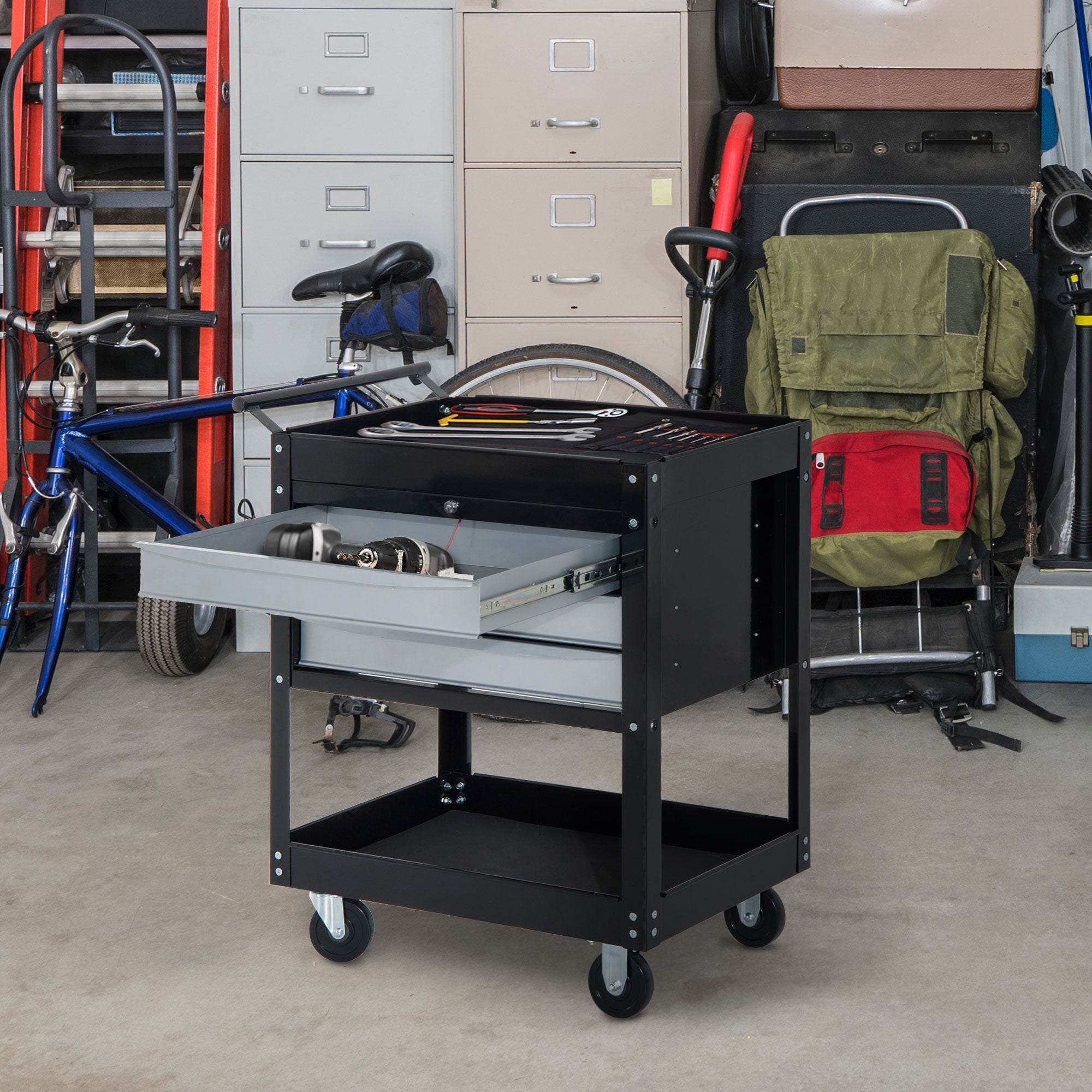 EASYCOMFORT Professional Workshop Trolley Sheet Metal Tool Chest, Black, 68 x 46 x 88cm