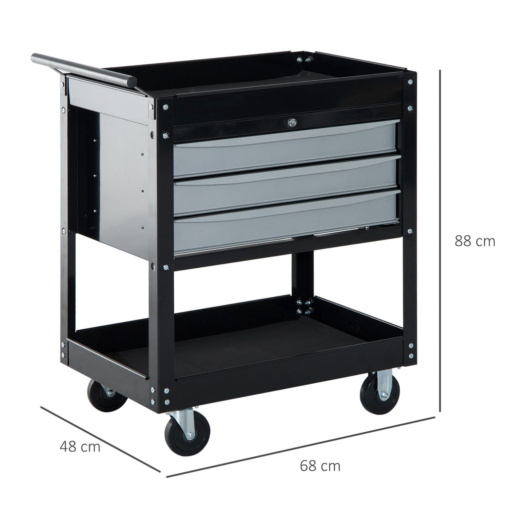 EASYCOMFORT Professional Workshop Trolley Sheet Metal Tool Chest, Black, 68 x 46 x 88cm