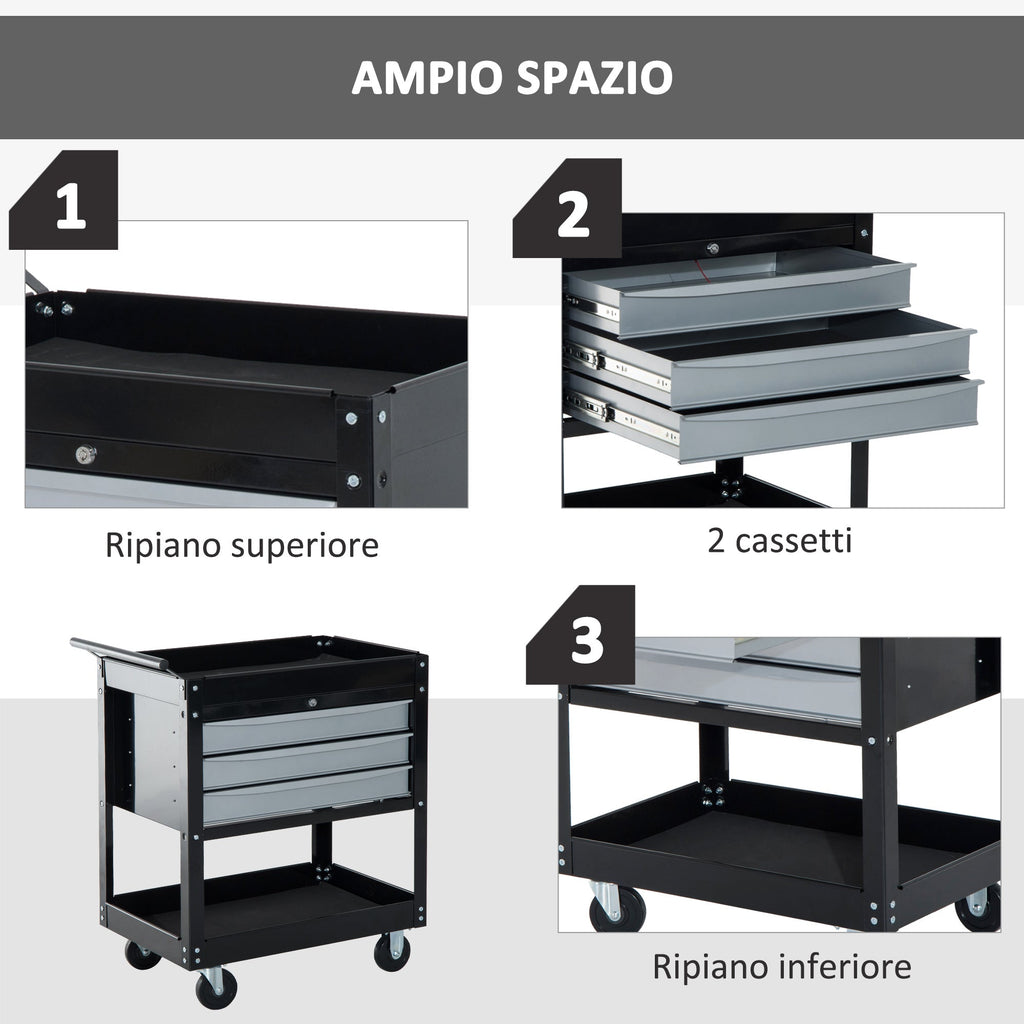 EASYCOMFORT Professional Workshop Trolley Sheet Metal Tool Chest, Black, 68 x 46 x 88cm