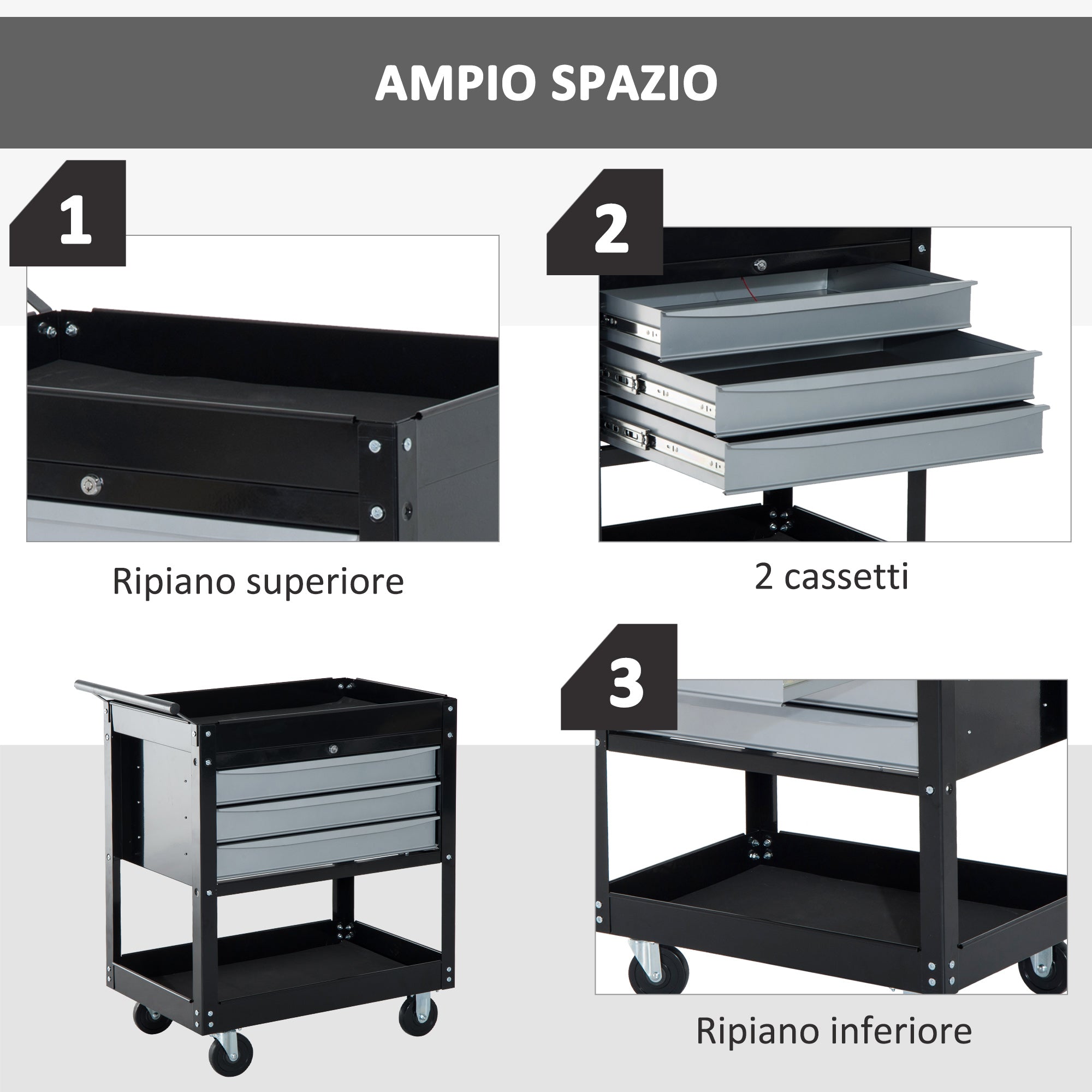 EASYCOMFORT Professional Workshop Trolley Sheet Metal Tool Chest, Black, 68 x 46 x 88cm