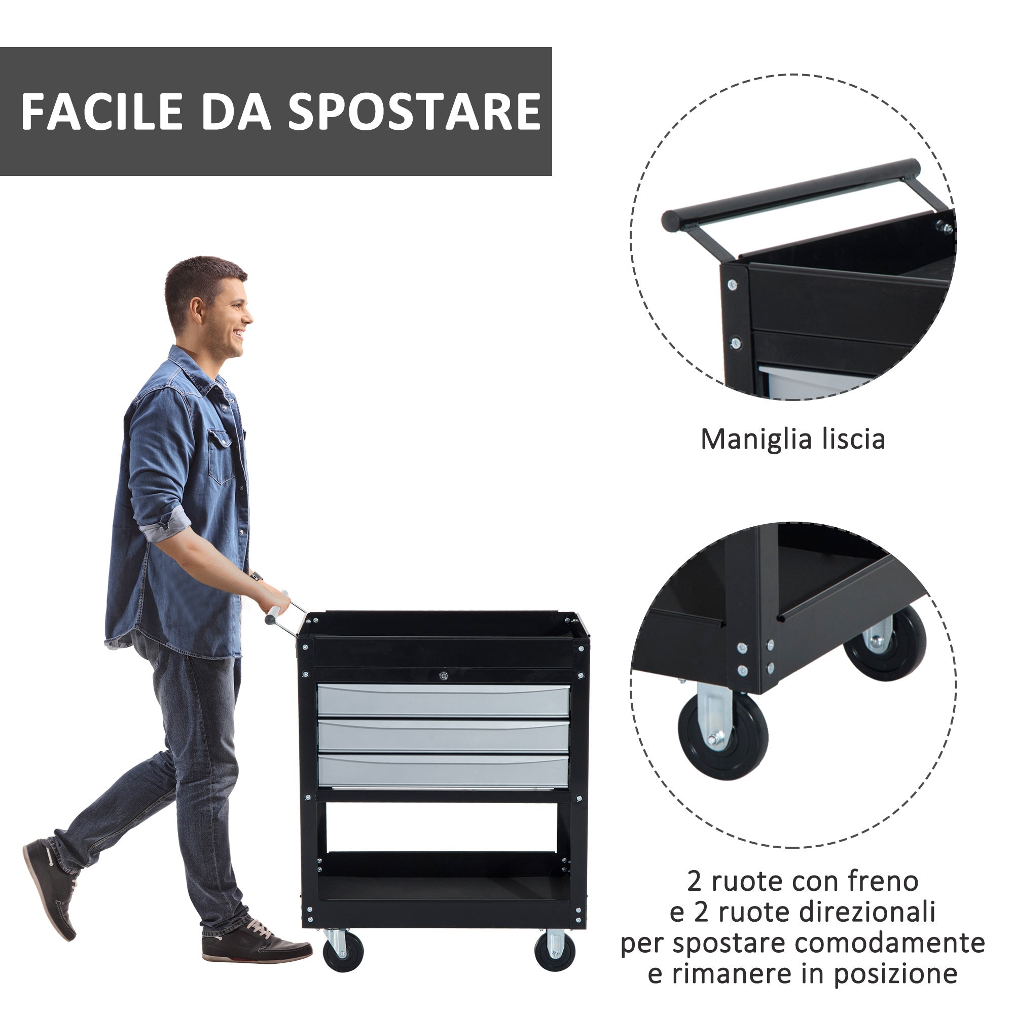 EASYCOMFORT Professional Workshop Trolley Sheet Metal Tool Chest, Black, 68 x 46 x 88cm