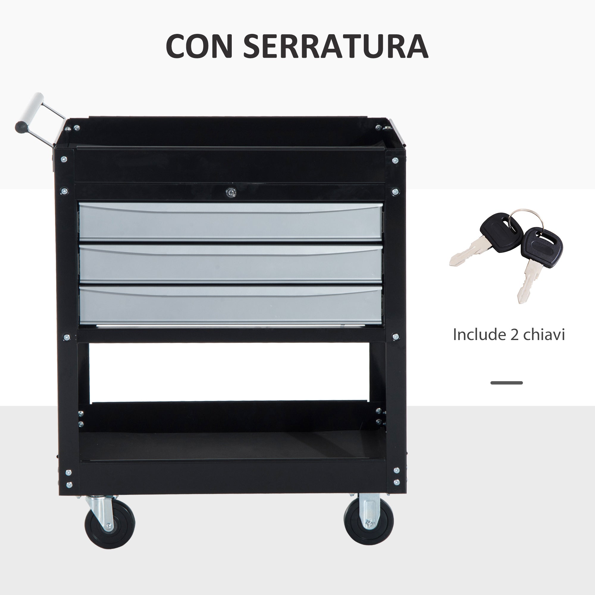 EASYCOMFORT Professional Workshop Trolley Sheet Metal Tool Chest, Black, 68 x 46 x 88cm