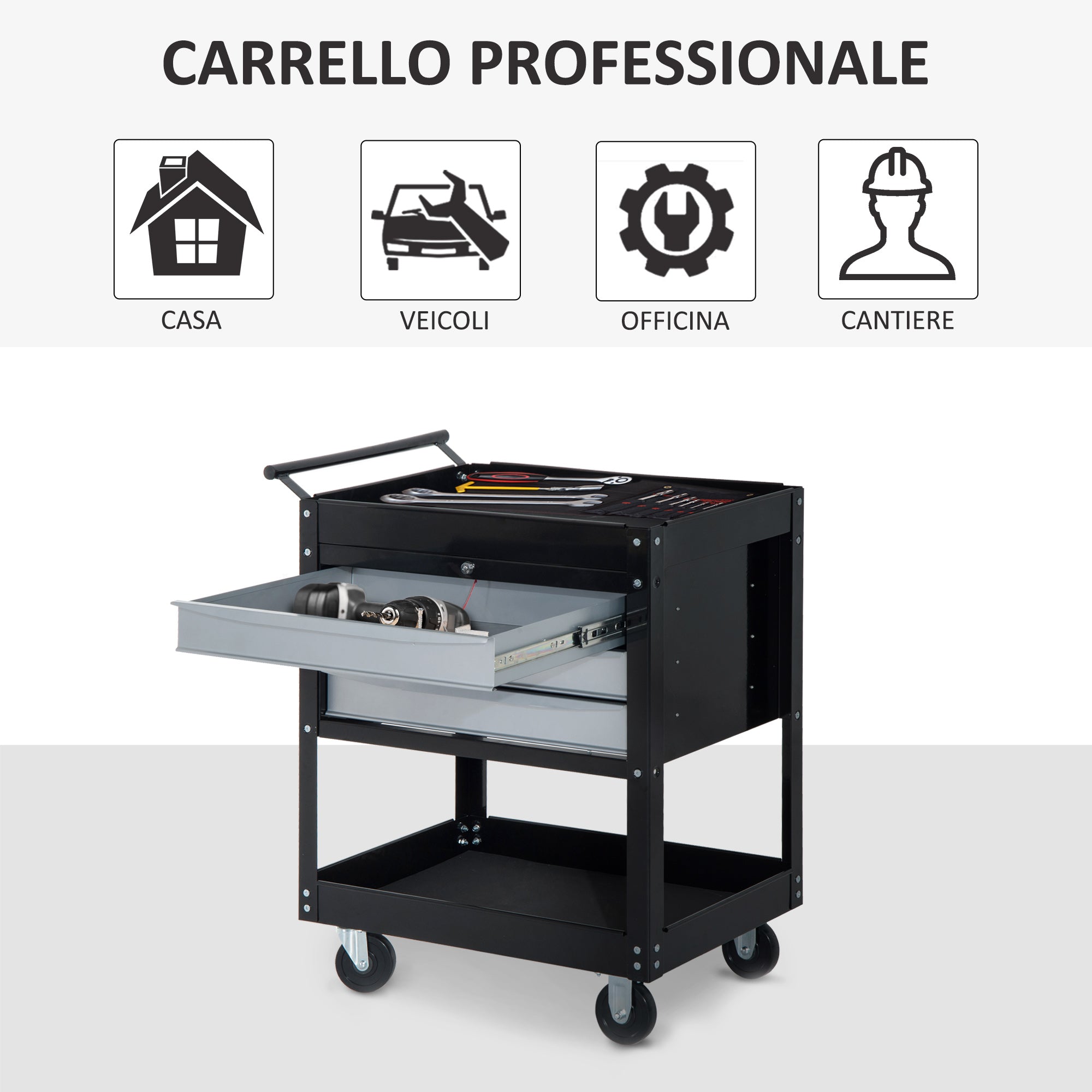 EASYCOMFORT Professional Workshop Trolley Sheet Metal Tool Chest, Black, 68 x 46 x 88cm