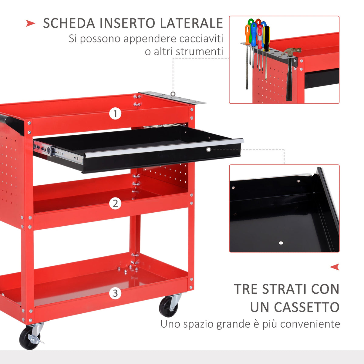EasyComfort Workshop gereedschapswagen, rood, 82 × 35 × 76 cm