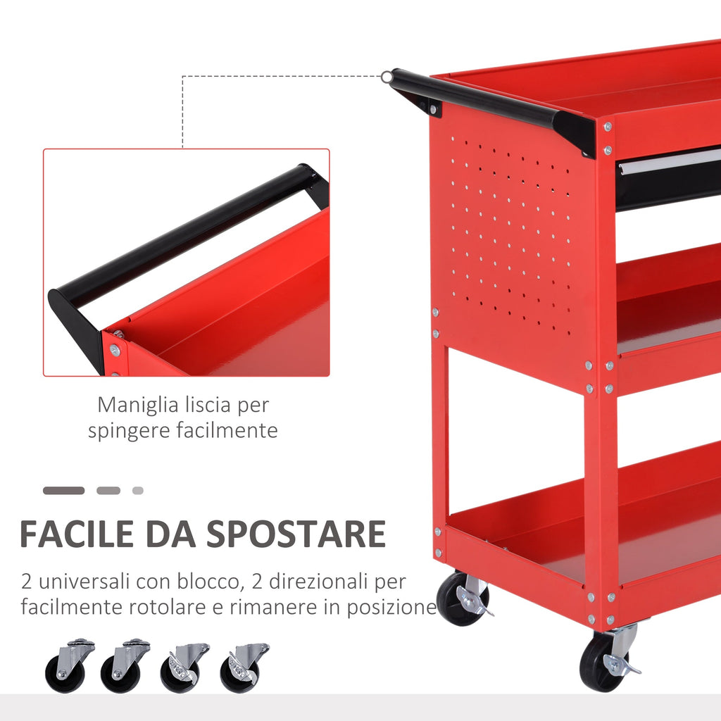 EasyComfort Workshop gereedschapswagen, rood, 82 × 35 × 76 cm