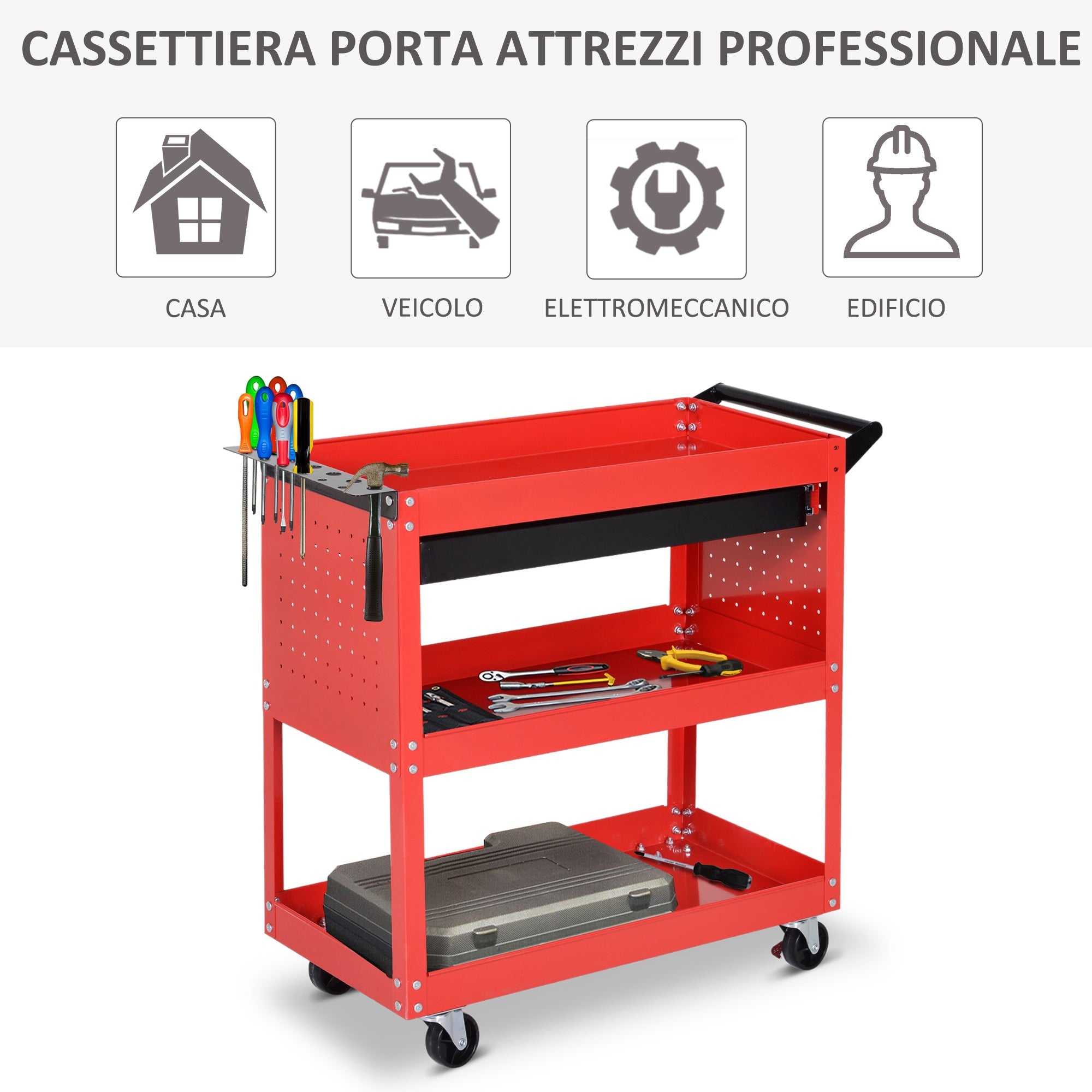 EasyComfort Workshop gereedschapswagen, rood, 82 × 35 × 76 cm