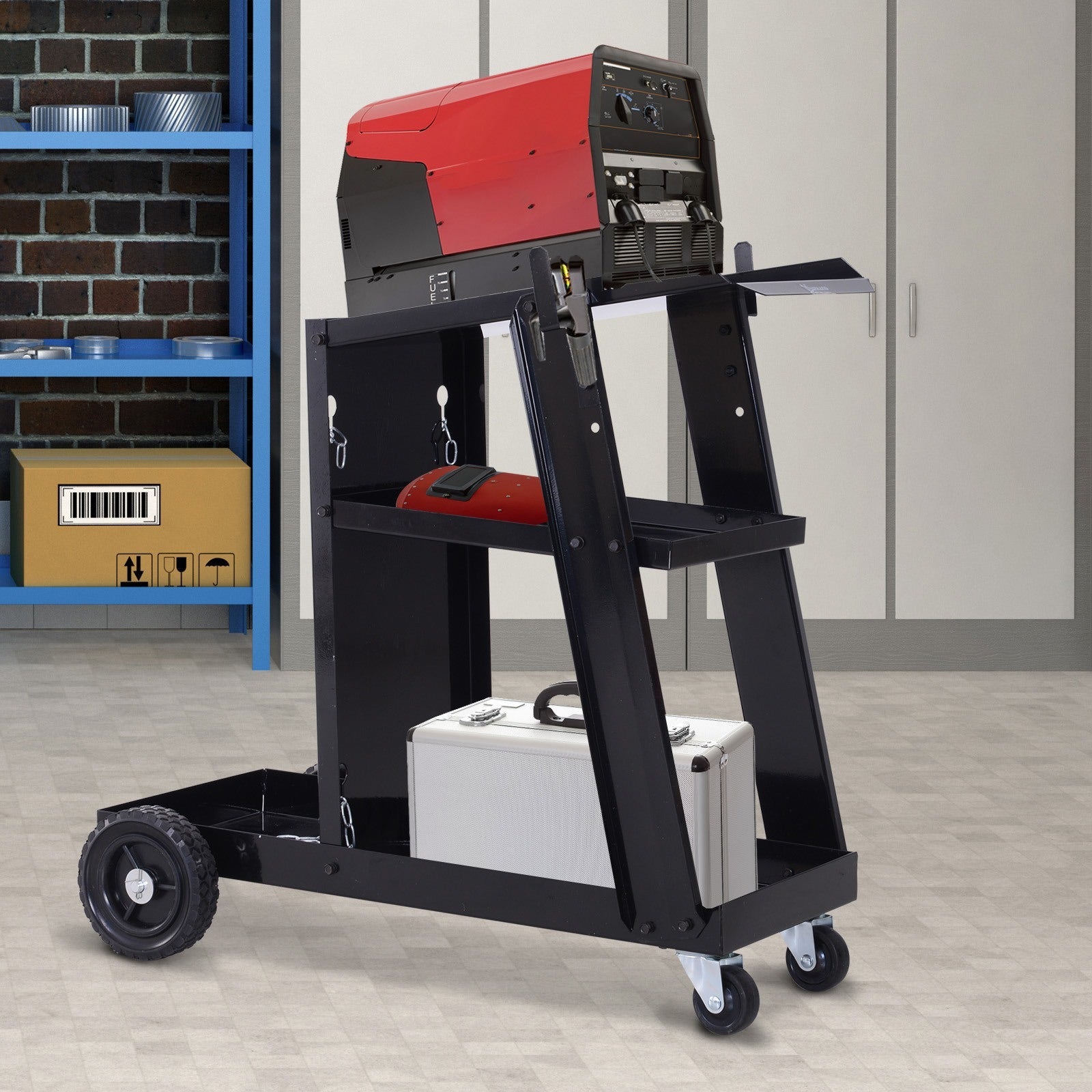 EASYCOMFORT Tool Trolley 3 Shelves 4 Rubber Wheels Max. 50kg Workshop Steel 71 x 70 x 39cm Black